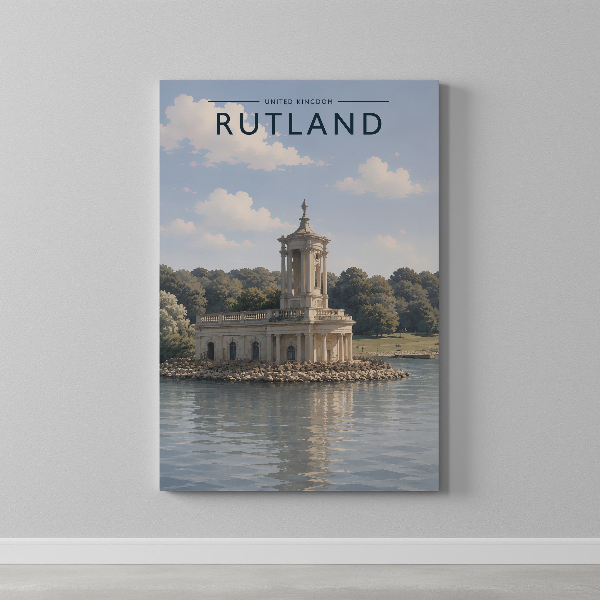 Rutland #3 Travel Poster as a gallery-wrapped canvas on a plain wall