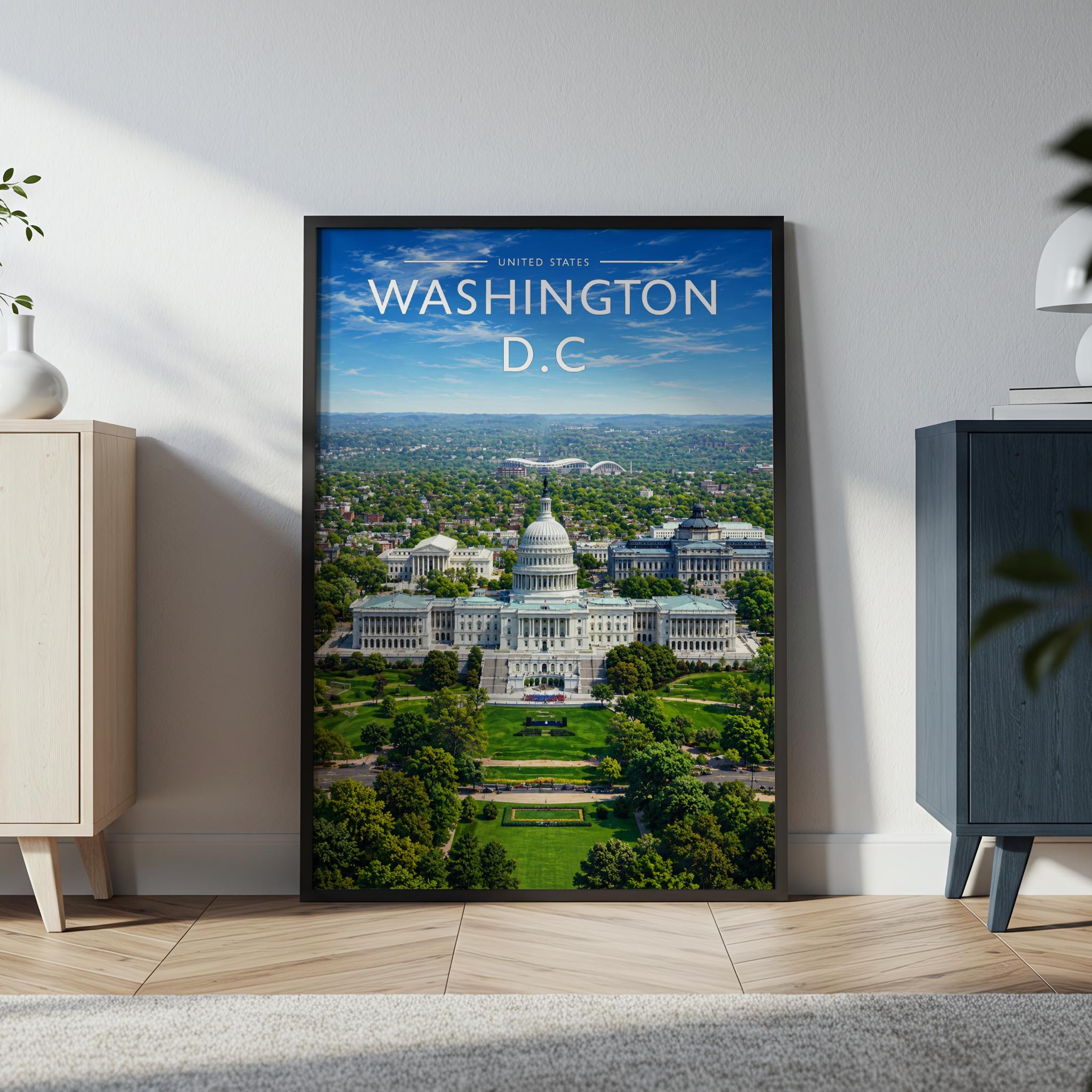 Washington D.C. Travel Poster in a black frame