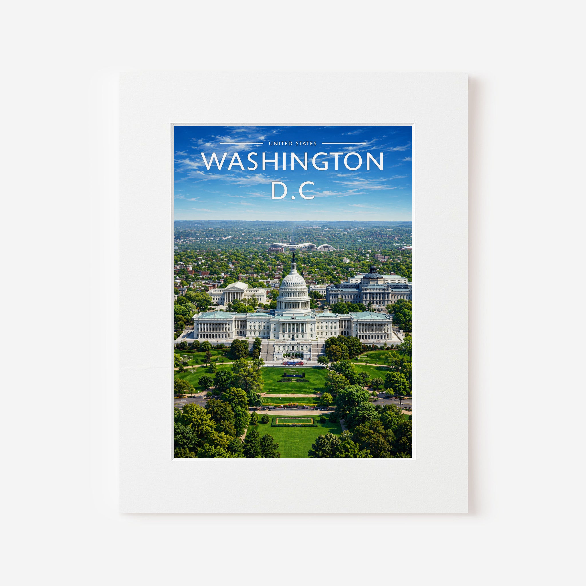 Washington D.C. Travel Poster in a white mount