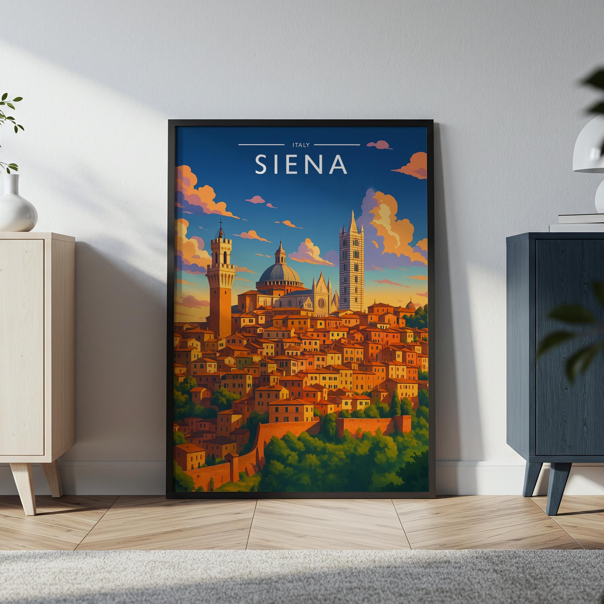 Siena Travel Poster in a black frame