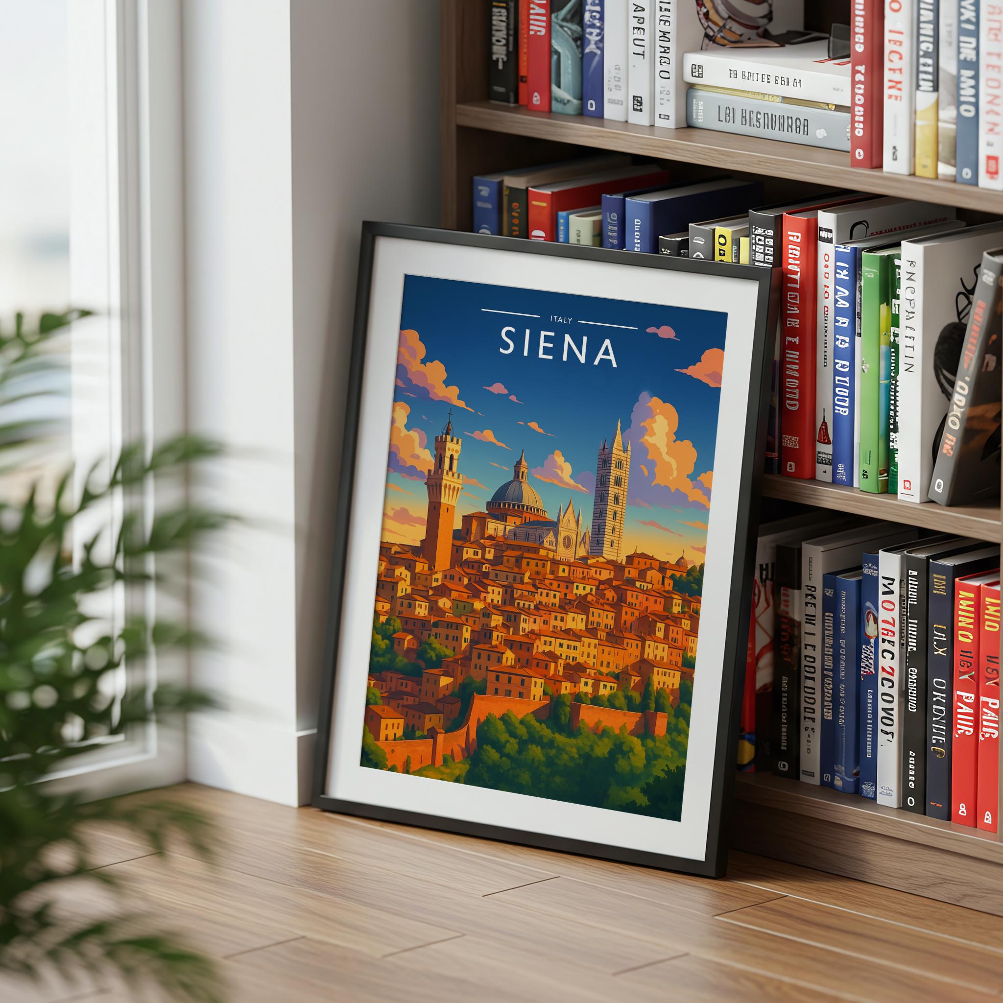 Siena Travel Poster mounted in a black frame