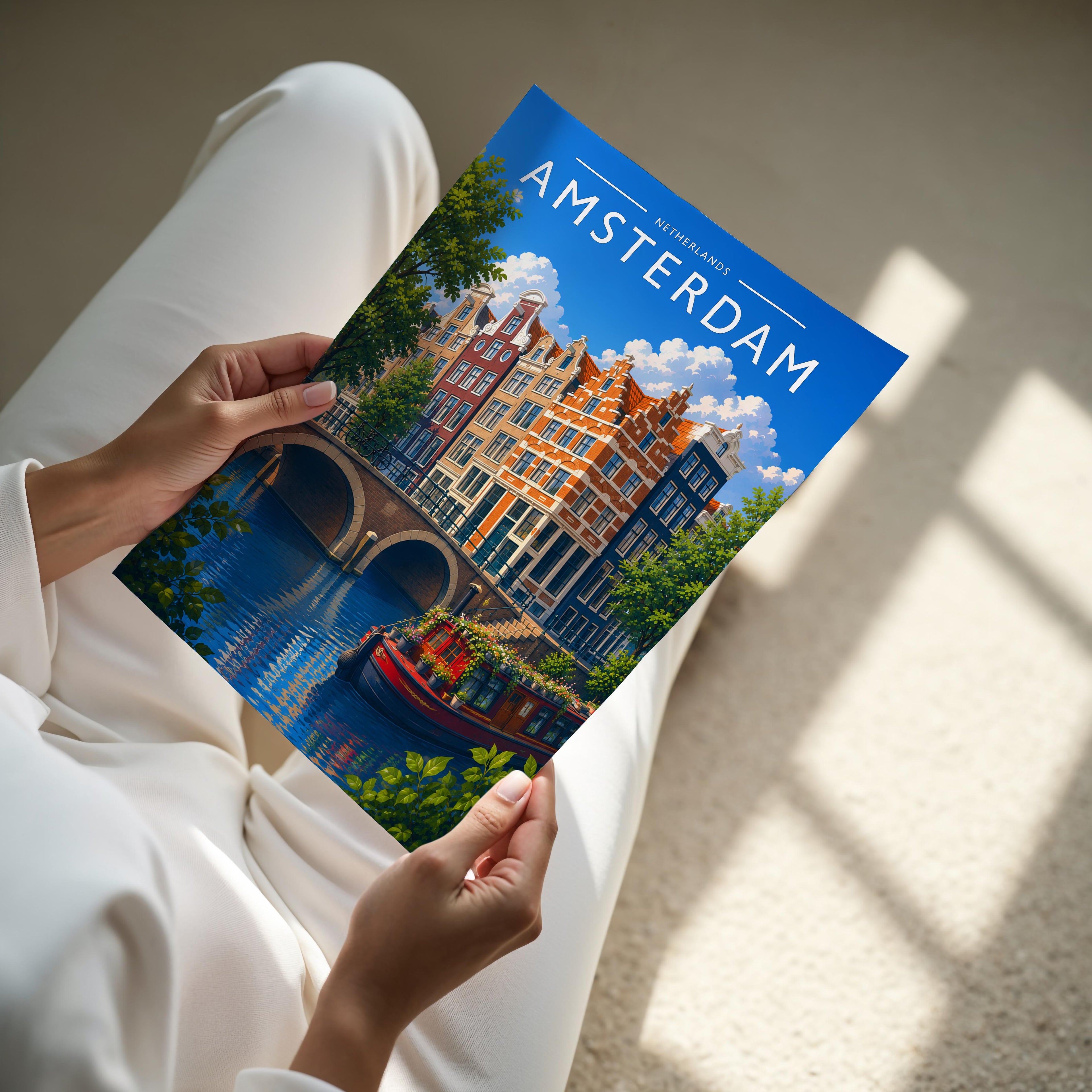 Amsterdam #4 Travel Poster - A4 print held in hand