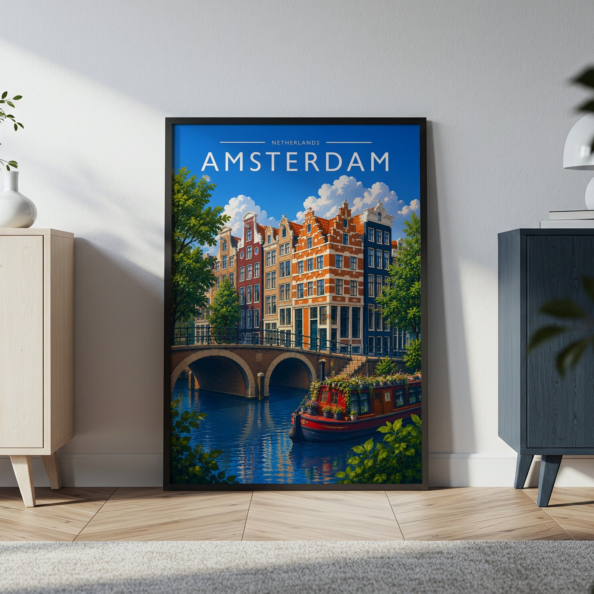 Amsterdam #4 Travel Poster in a black frame