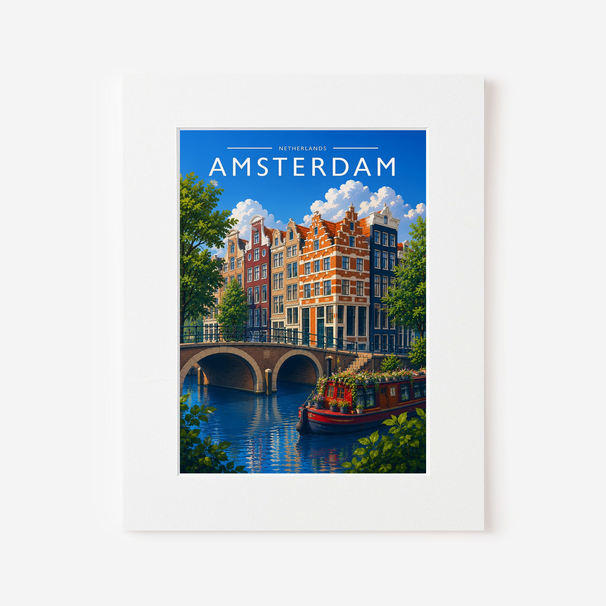Amsterdam #4 Travel Poster in a white mount