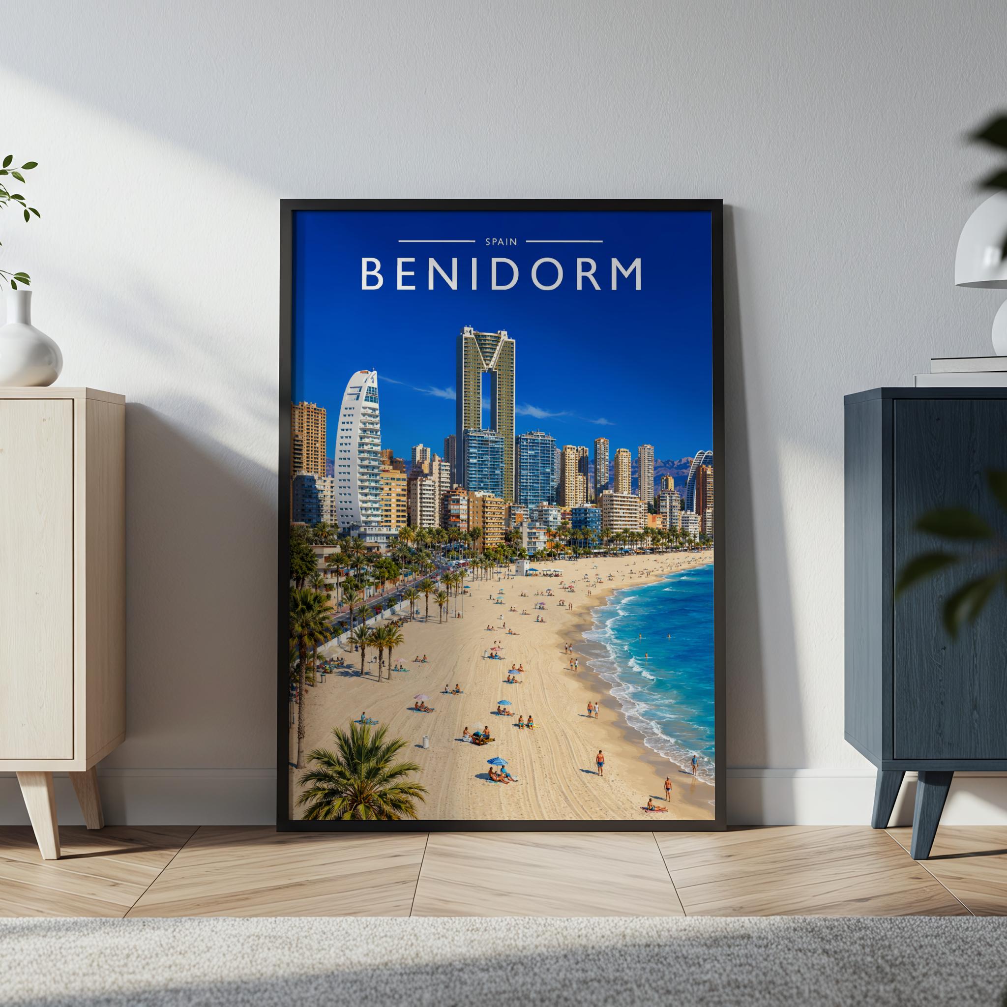 Benidorm #3 Travel Poster in a black frame