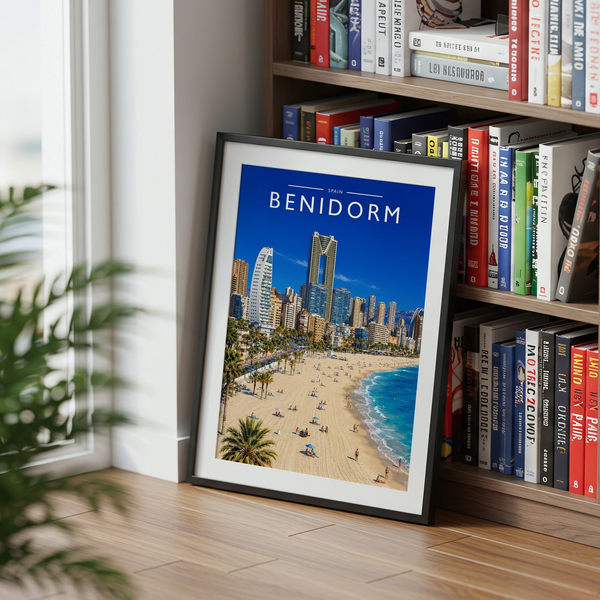 Benidorm #3 Travel Poster mounted in a black frame