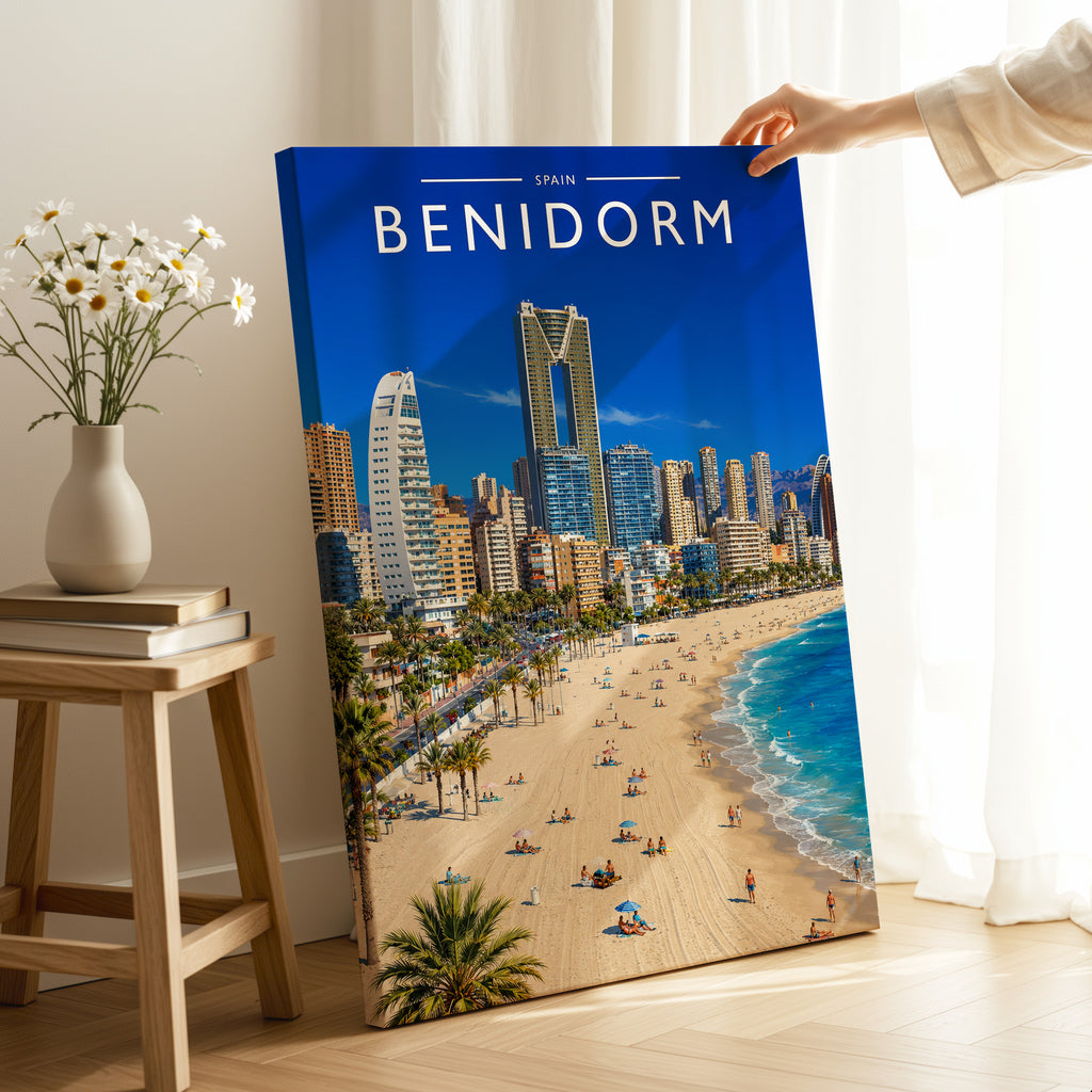 Benidorm #3 Travel Poster as a gallery-wrapped canvas