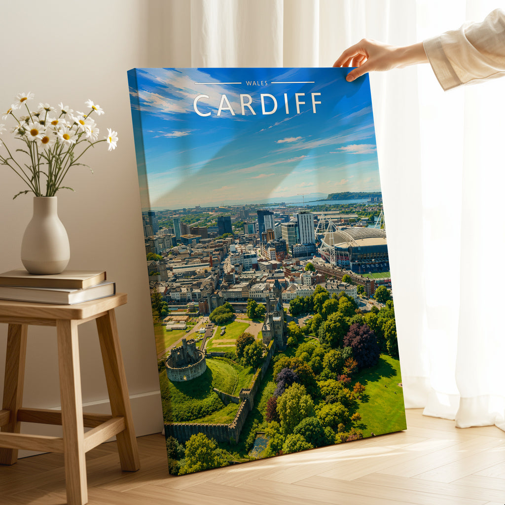 Cardiff #2 Travel Poster as a gallery-wrapped canvas