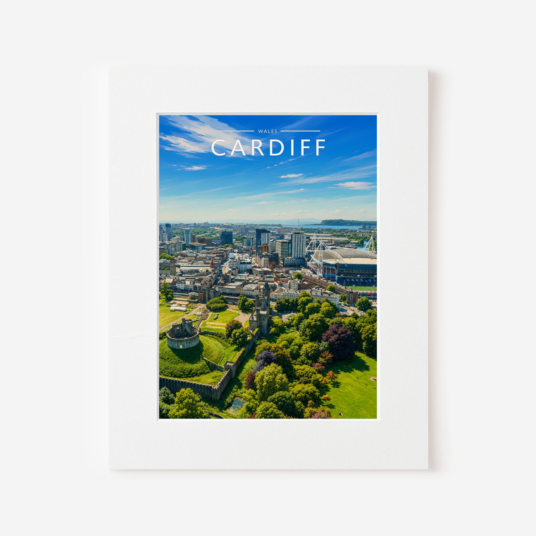 Cardiff #2 Travel Poster in a white mount