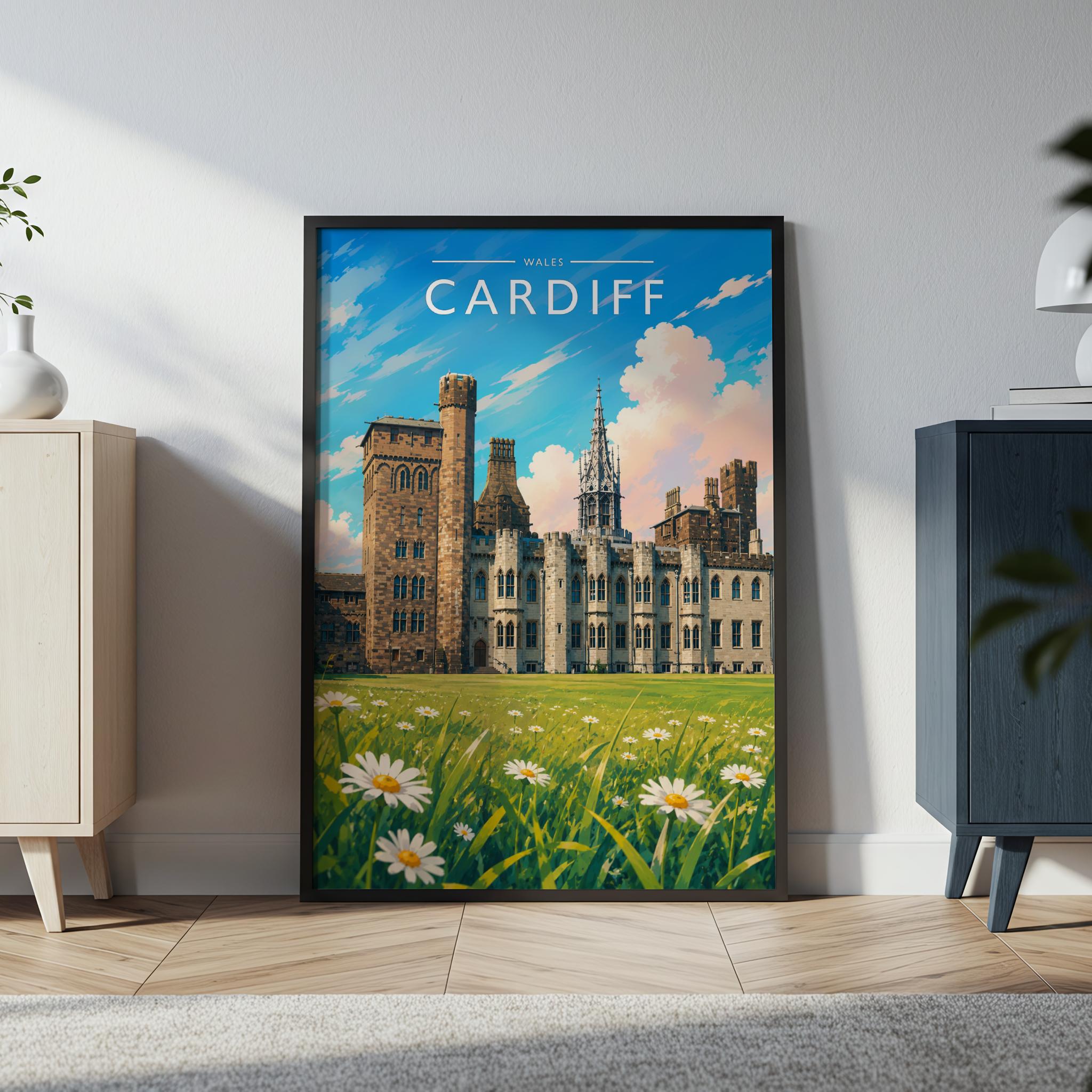 Cardiff #3 Travel Poster in a black frame