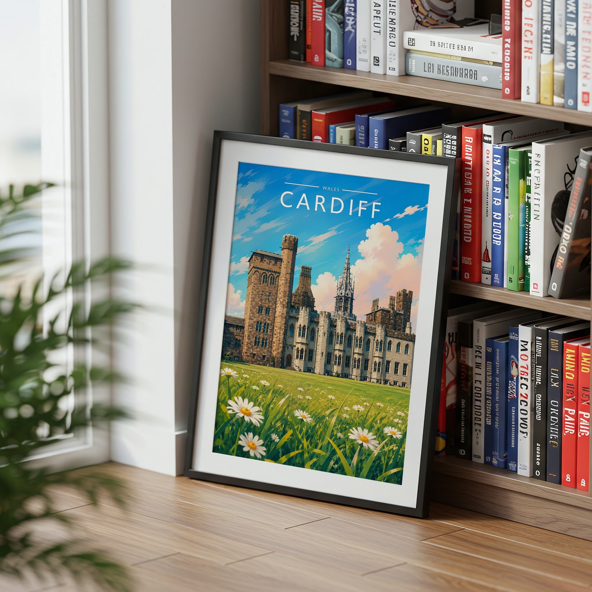Cardiff #3 Travel Poster mounted in a black frame