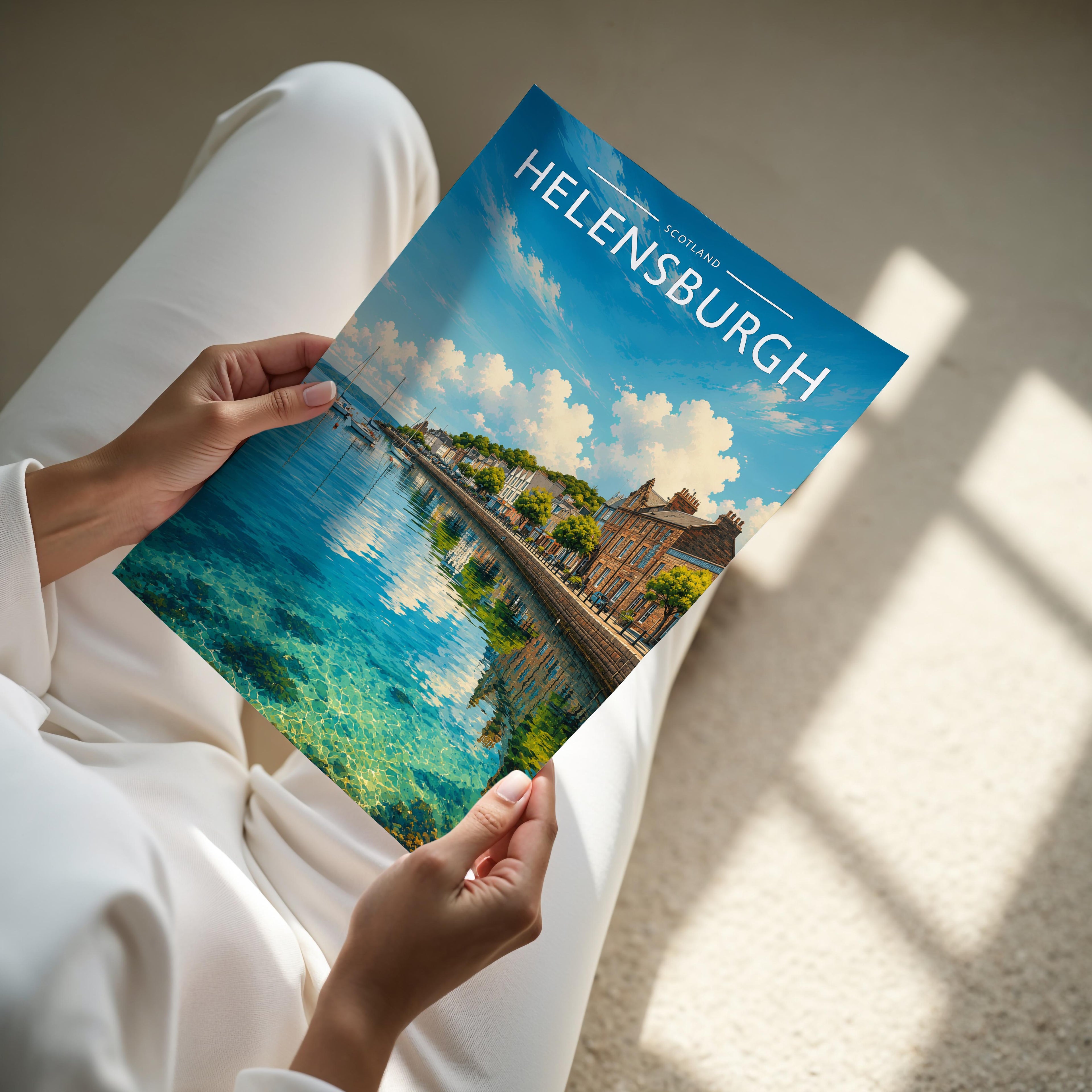 Helensburgh Travel Poster - A4 print held in hand