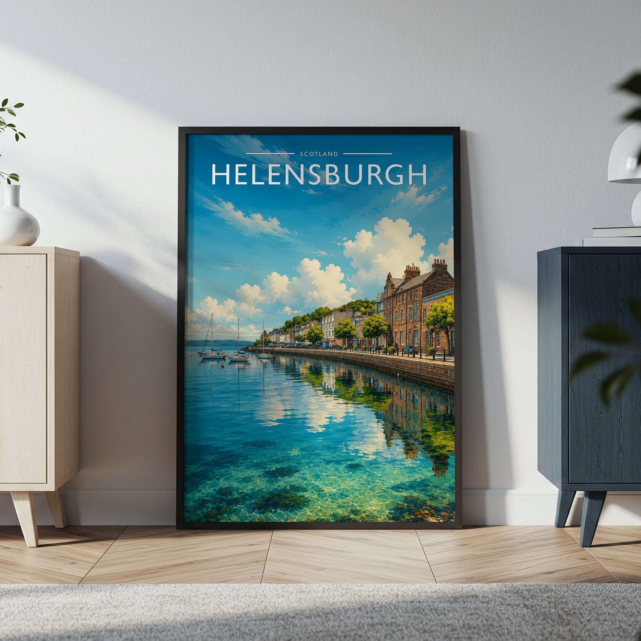 Helensburgh Travel Poster in a black frame