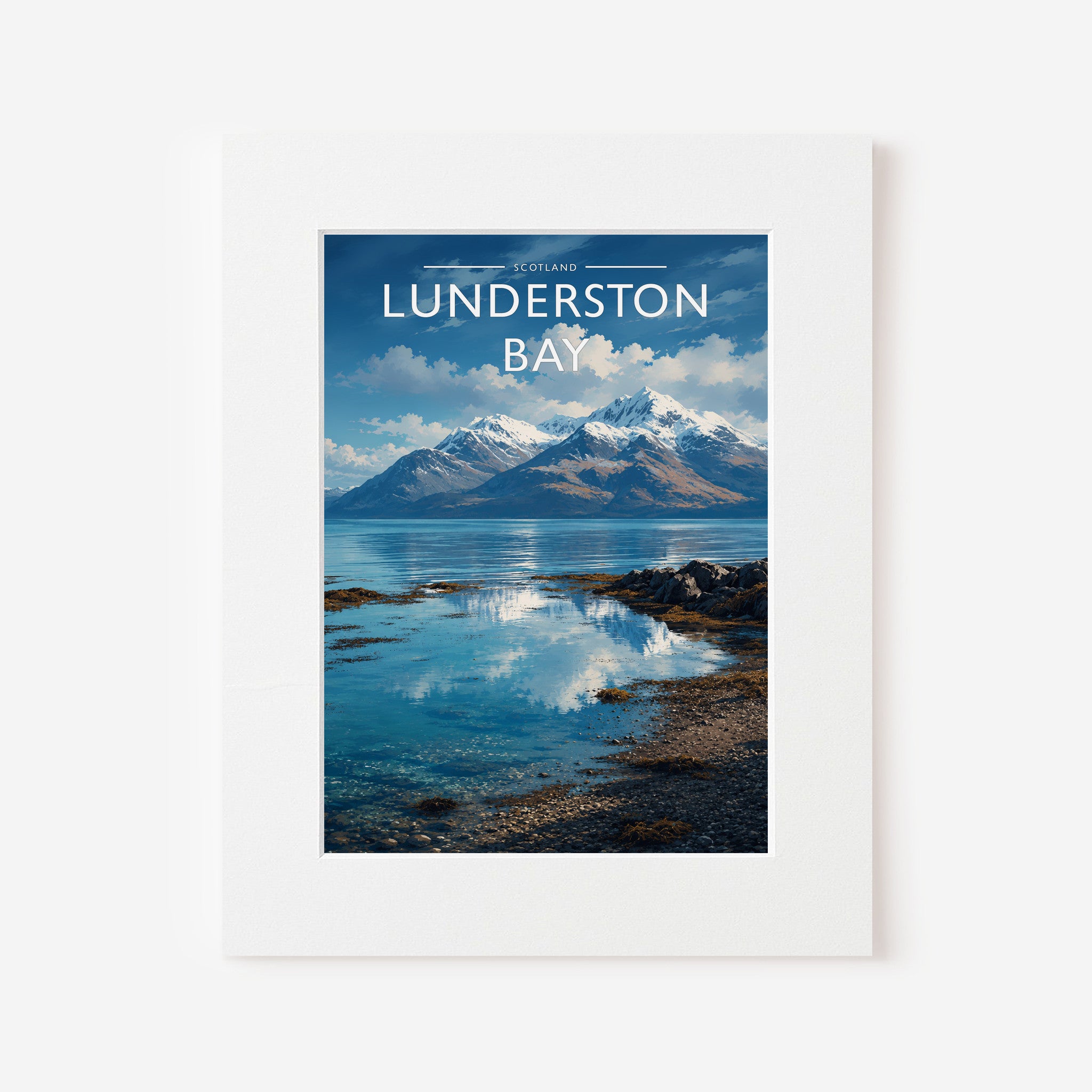Lunderston Bay Travel Poster in a white mount