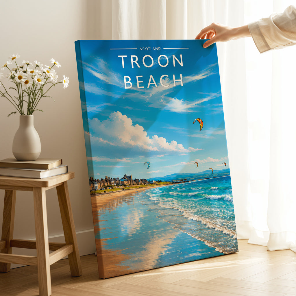 Troon Beach Travel Poster as a gallery-wrapped canvas