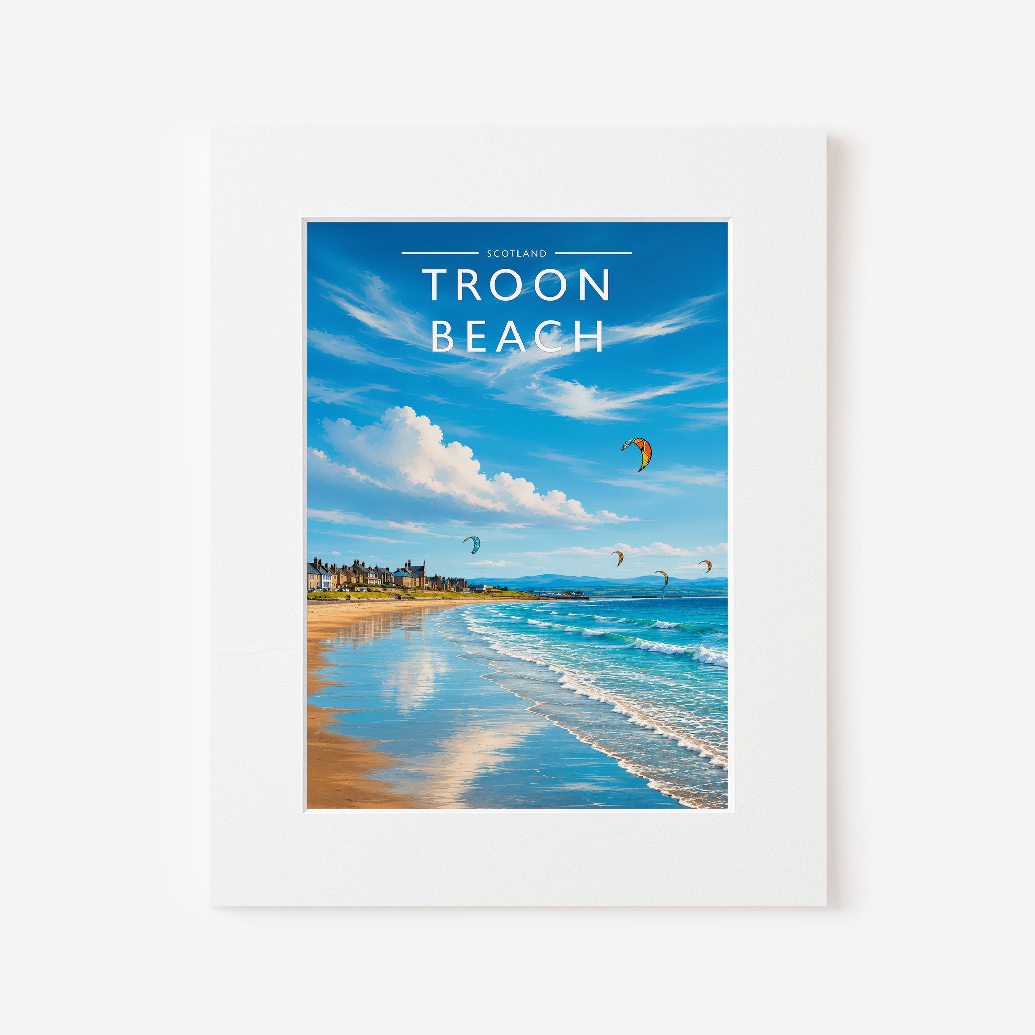 Troon Beach Travel Poster in a white mount