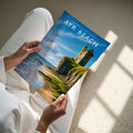 Ayr Beach Travel Poster - A4 print held in hand
