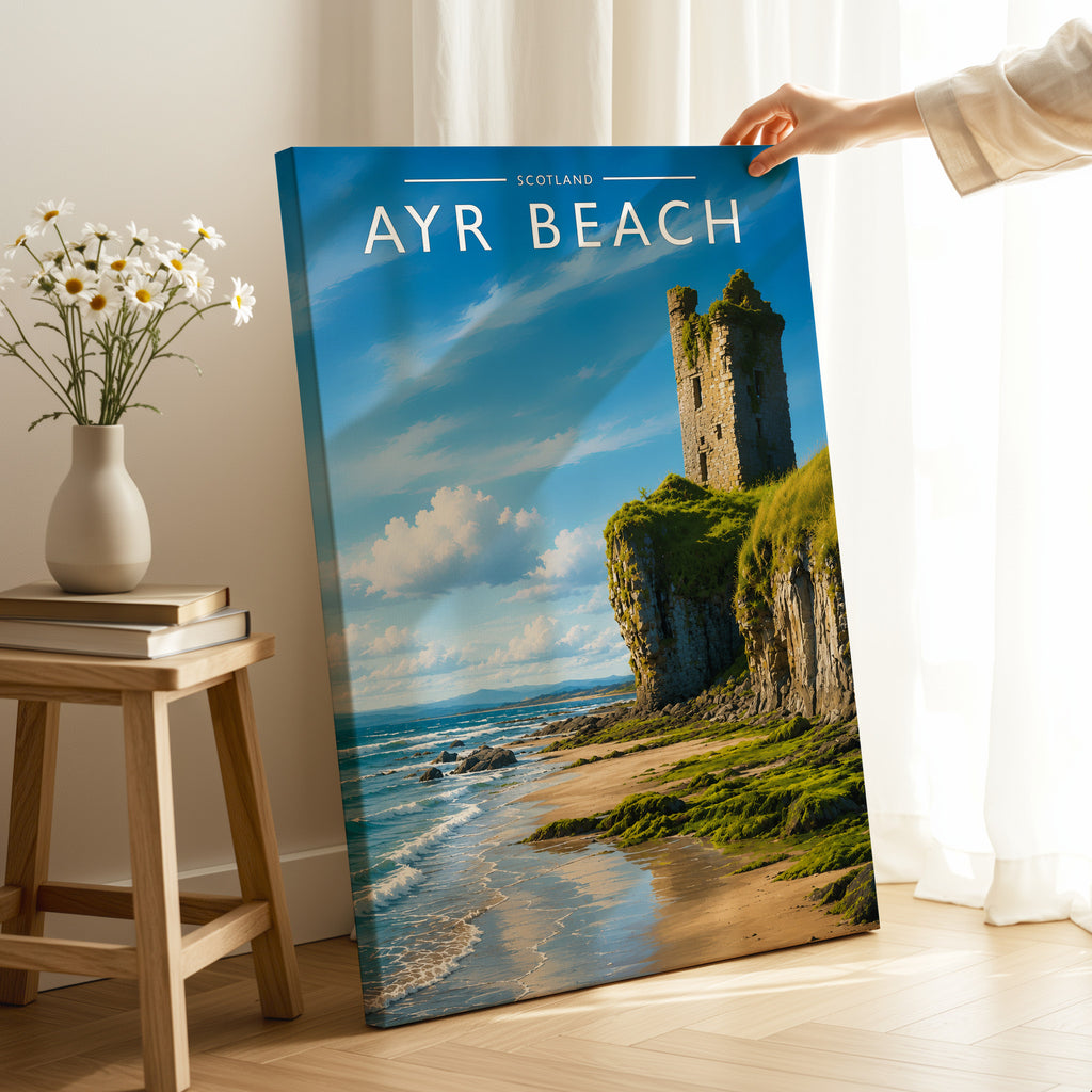 Ayr Beach Travel Poster as a gallery-wrapped canvas