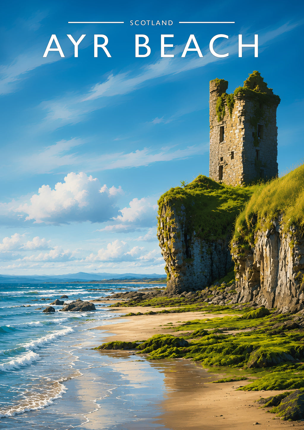 Ayr Beach Travel Poster - A4 travel poster print