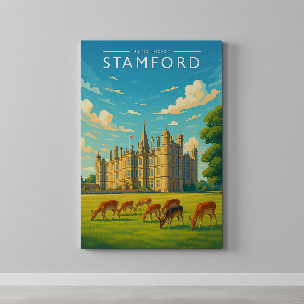 Stamford #2 Travel Poster as a gallery-wrapped canvas on a plain wall