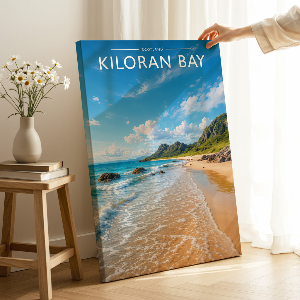 Kiloran Bay Travel Poster as a gallery-wrapped canvas