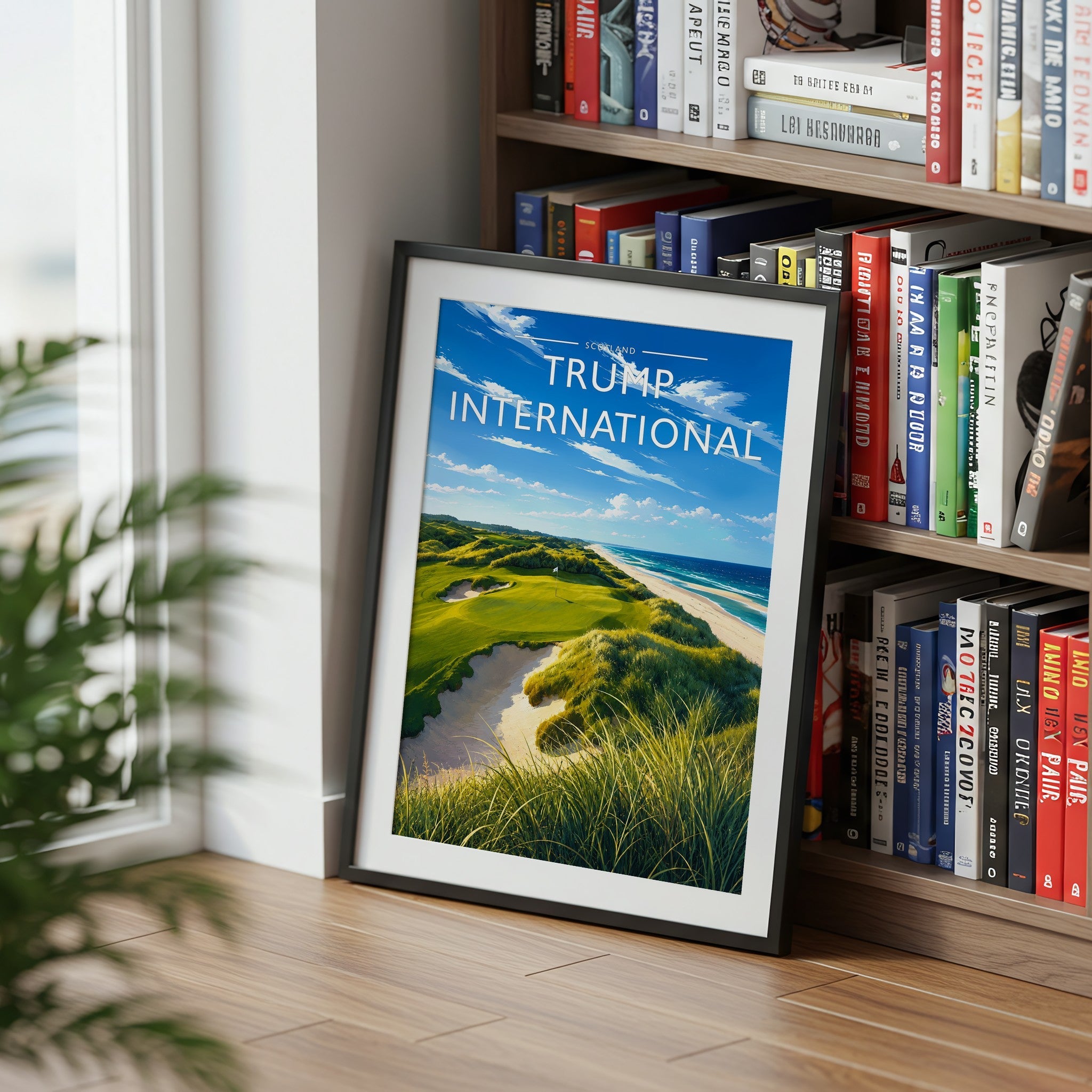 Trump International Travel Poster mounted in a black frame