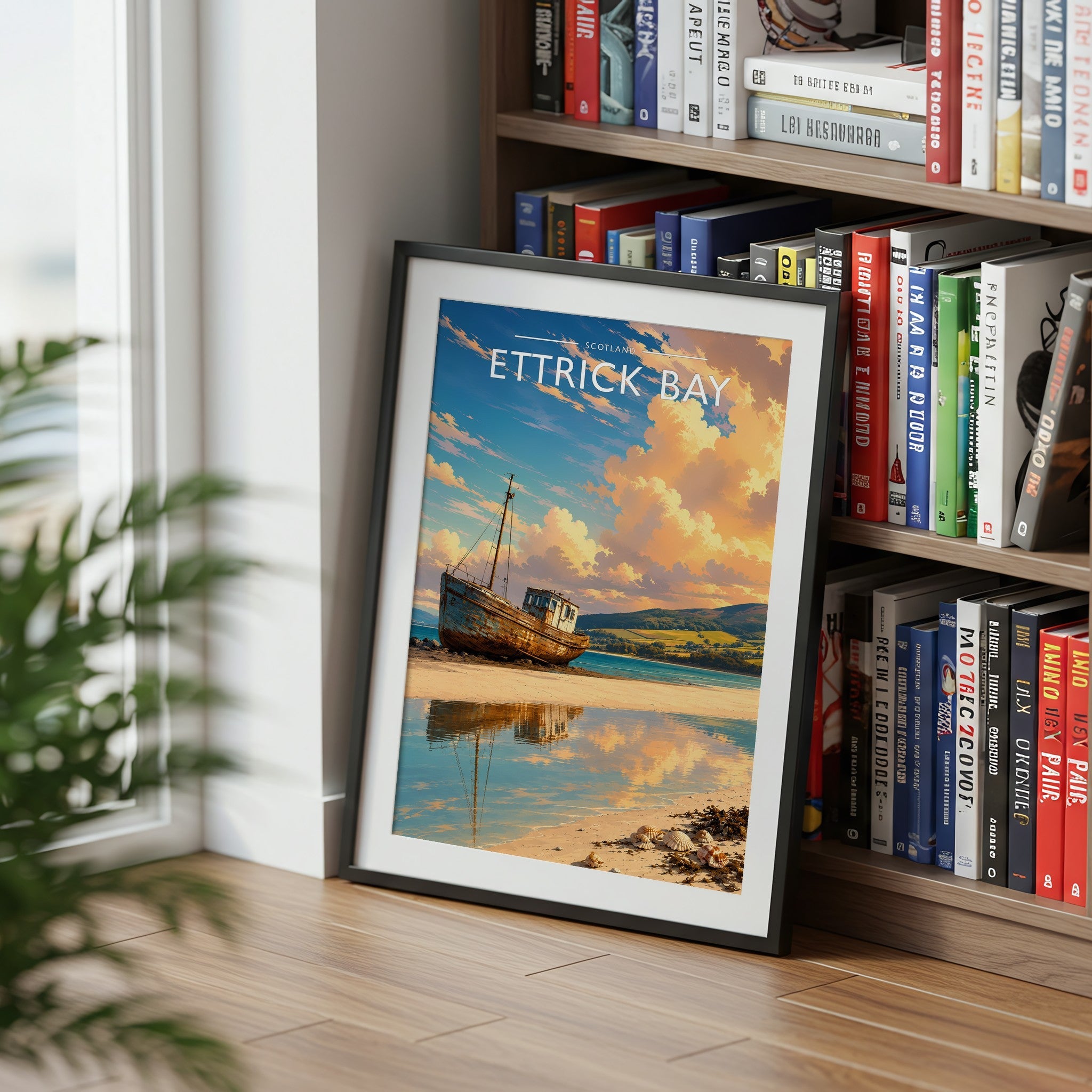 Ettrick Bay Travel Poster mounted in a black frame