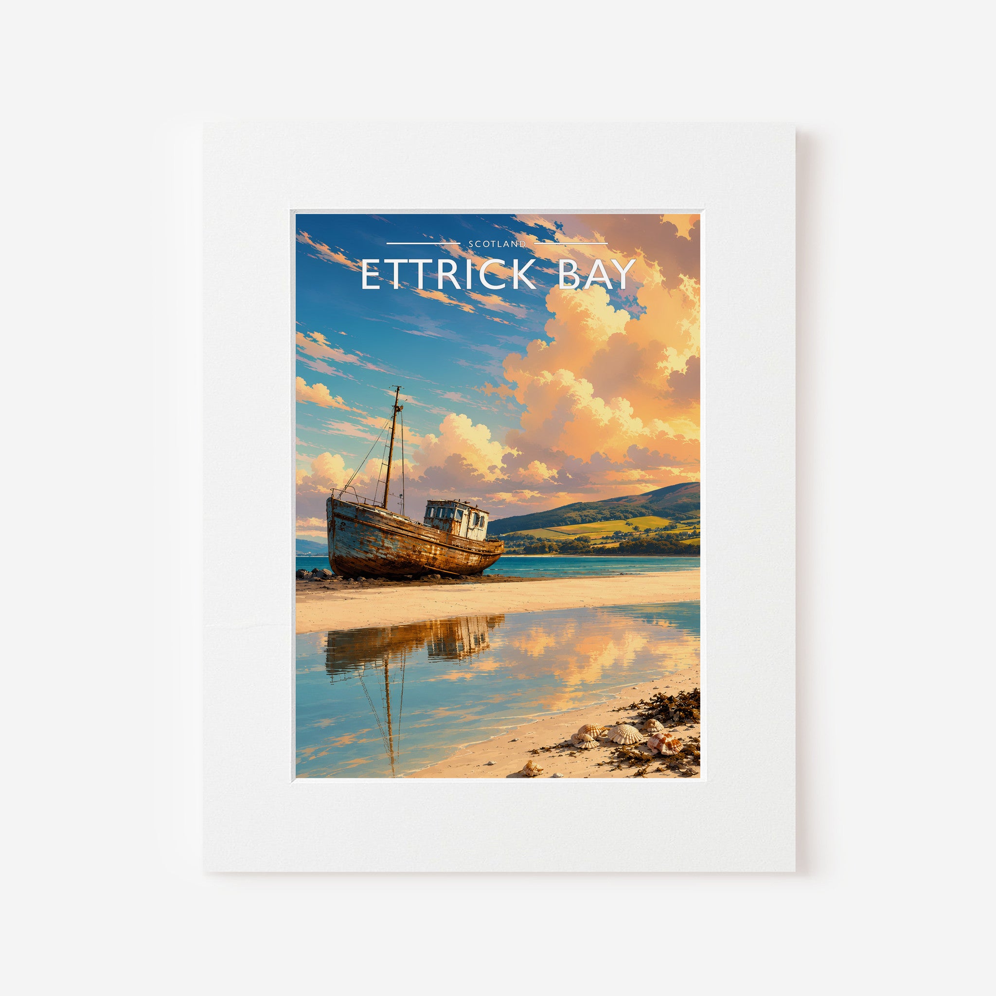 Ettrick Bay Travel Poster in a white mount