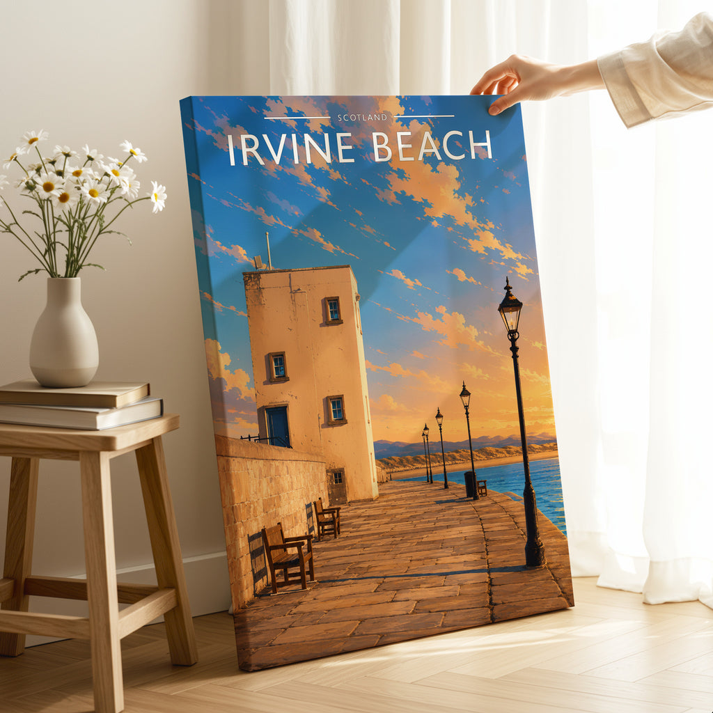 Irvine Beach Travel Poster as a gallery-wrapped canvas