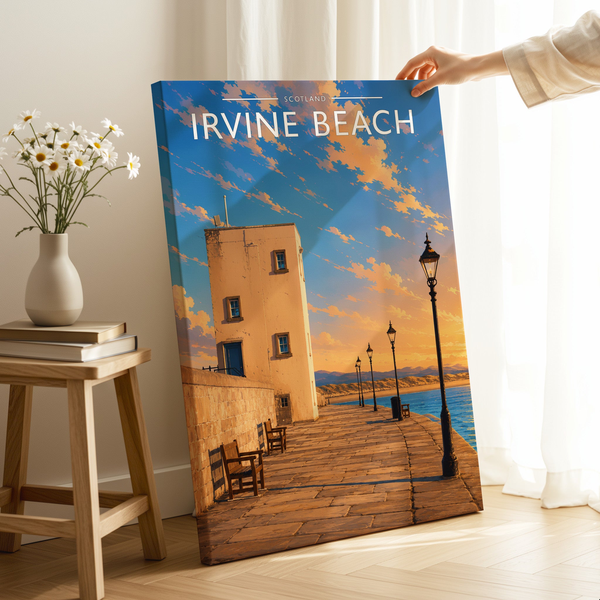 Irvine Beach Travel Poster as a gallery-wrapped canvas