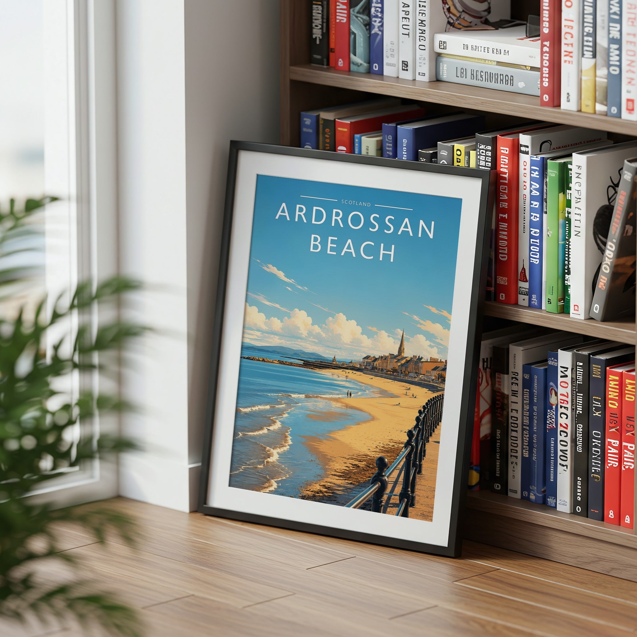 Ardrossan Beach Travel Poster mounted in a black frame