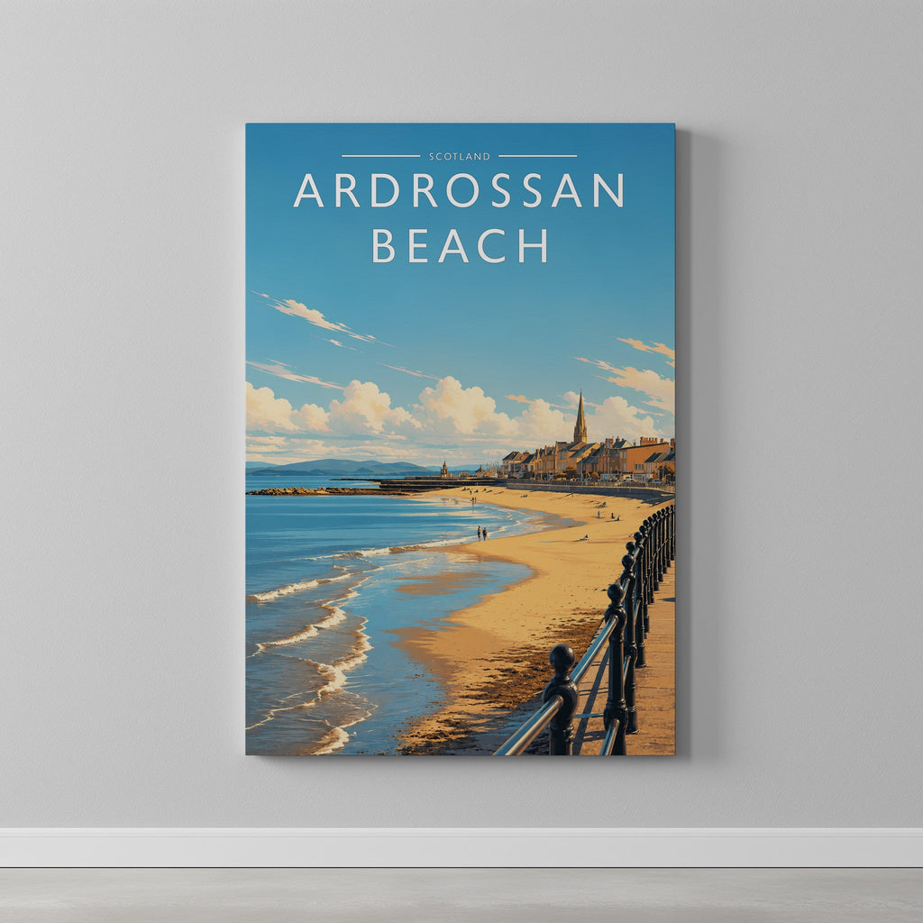 Ardrossan Beach Travel Poster as a gallery-wrapped canvas on a plain wall