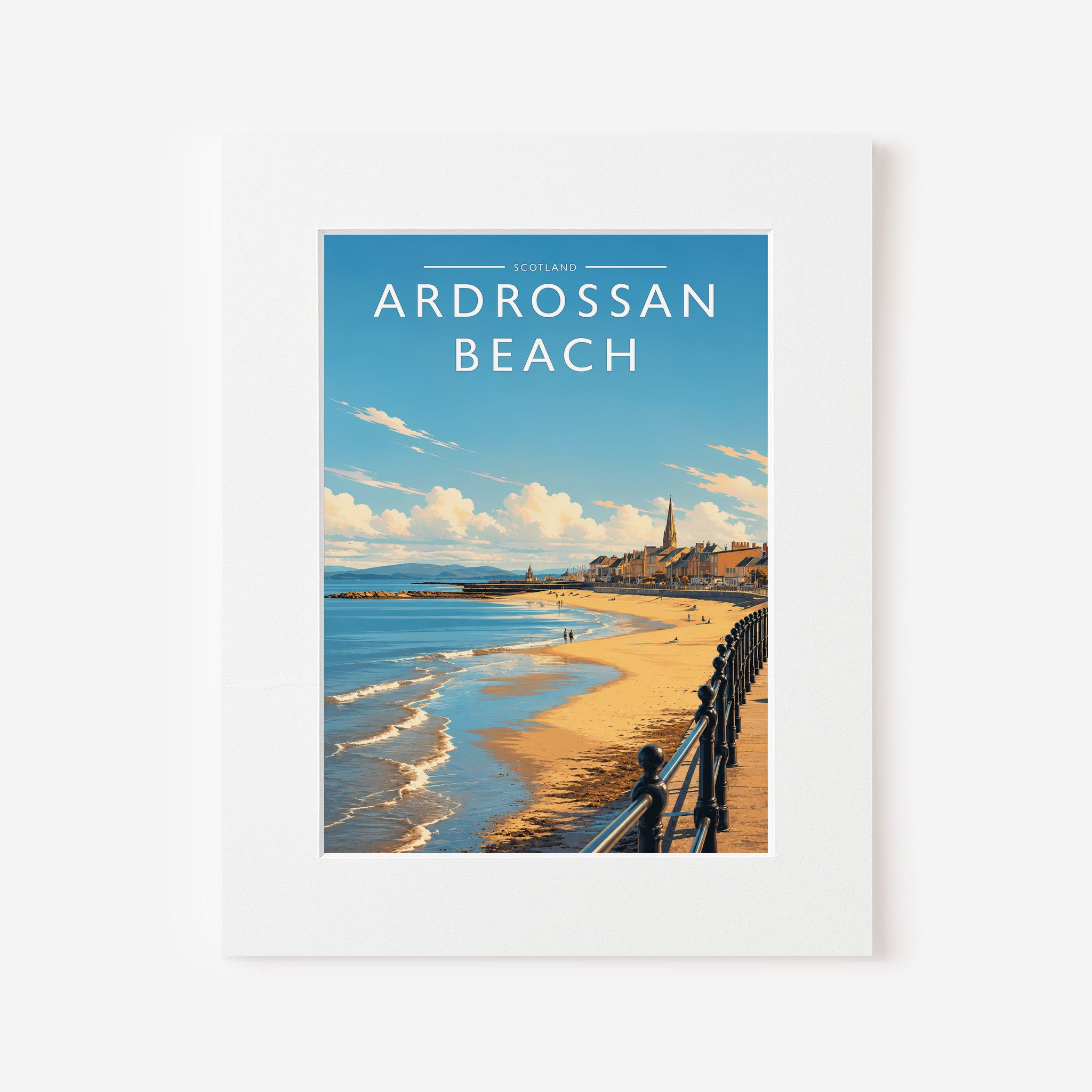 Ardrossan Beach Travel Poster in a white mount