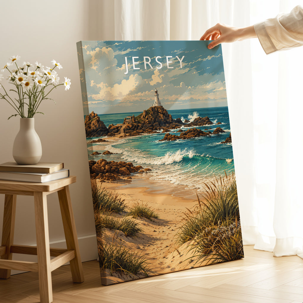 Jersey Travel Poster as a gallery-wrapped canvas
