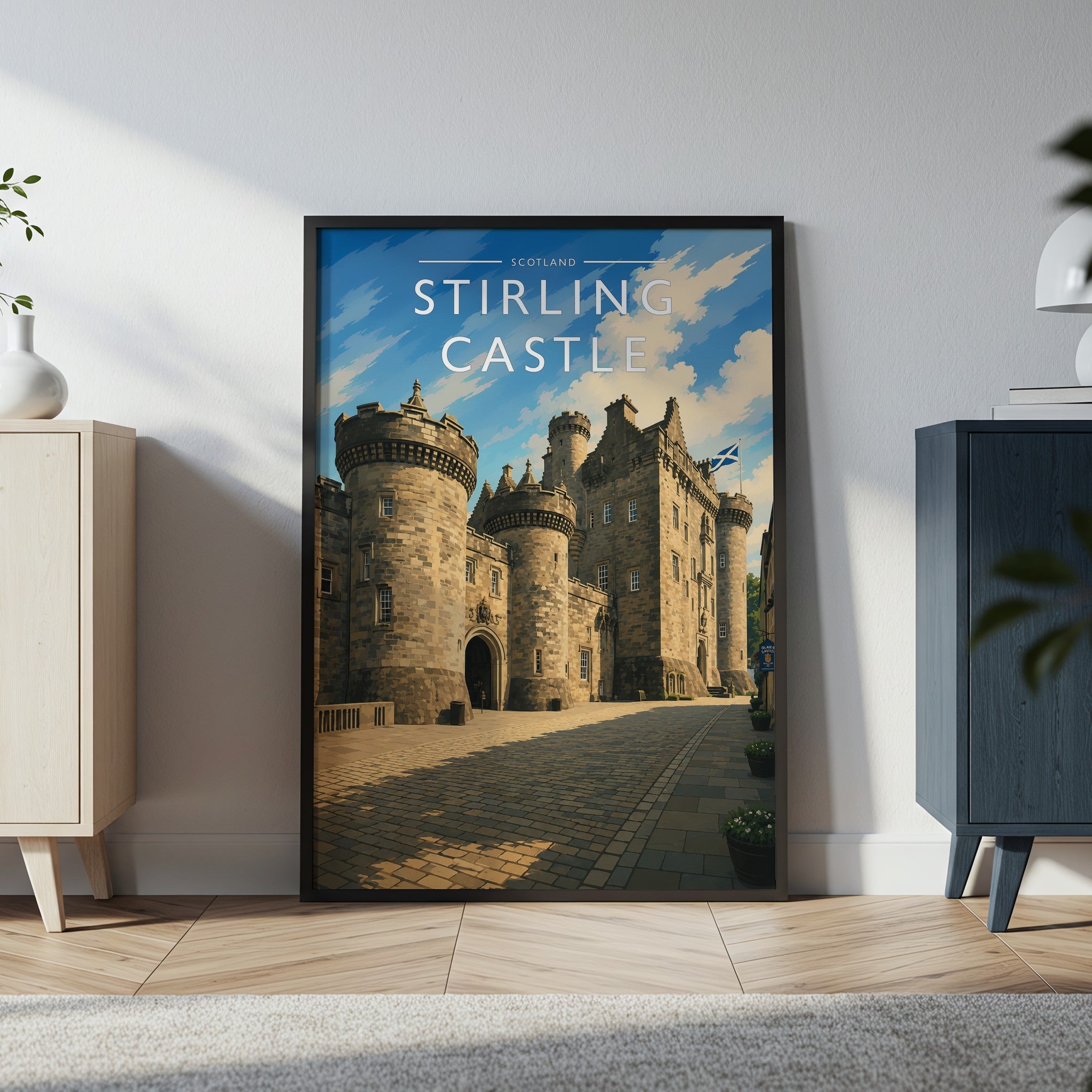 Stirling Castle Travel Poster in a black frame