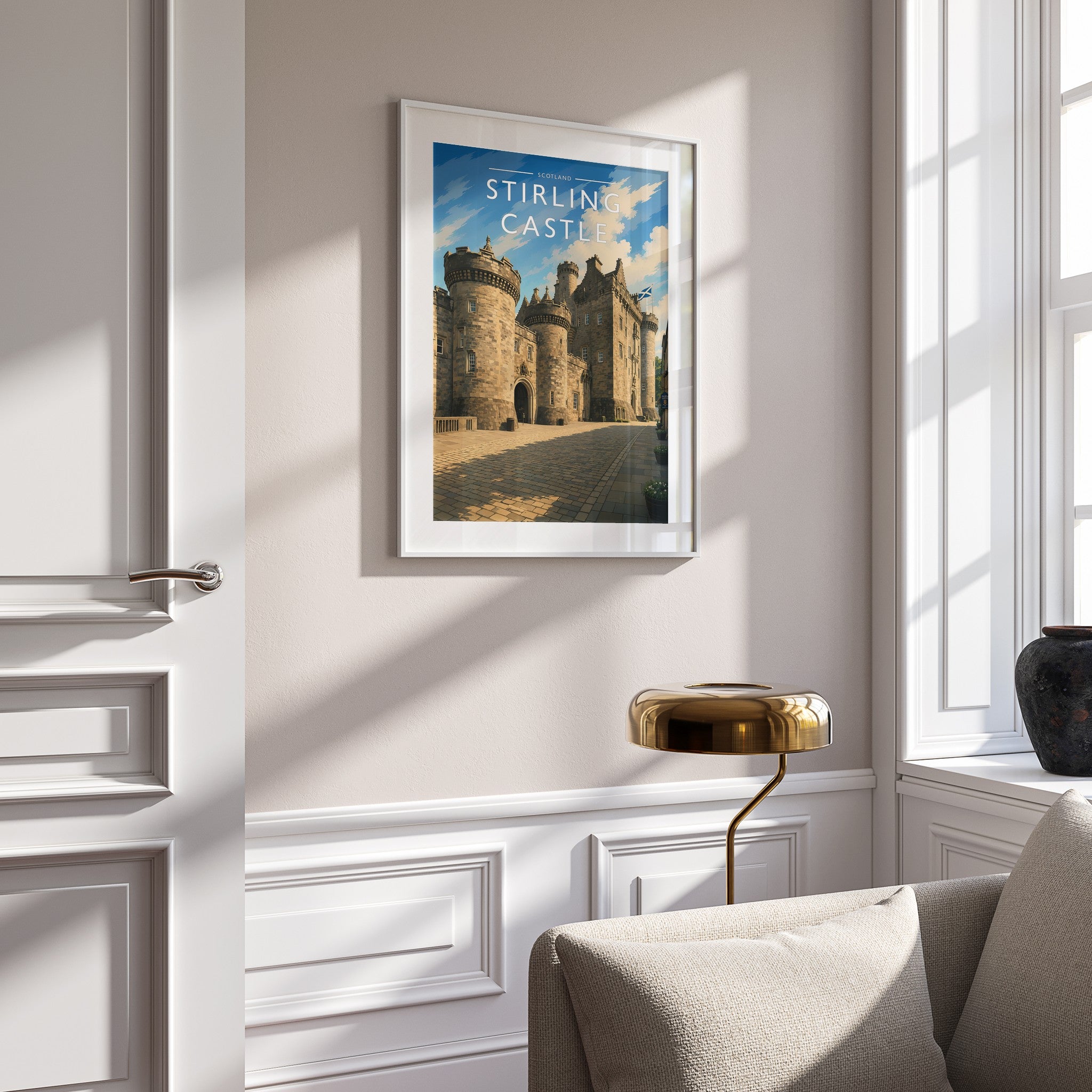 Stirling Castle Travel Poster mounted in a white frame