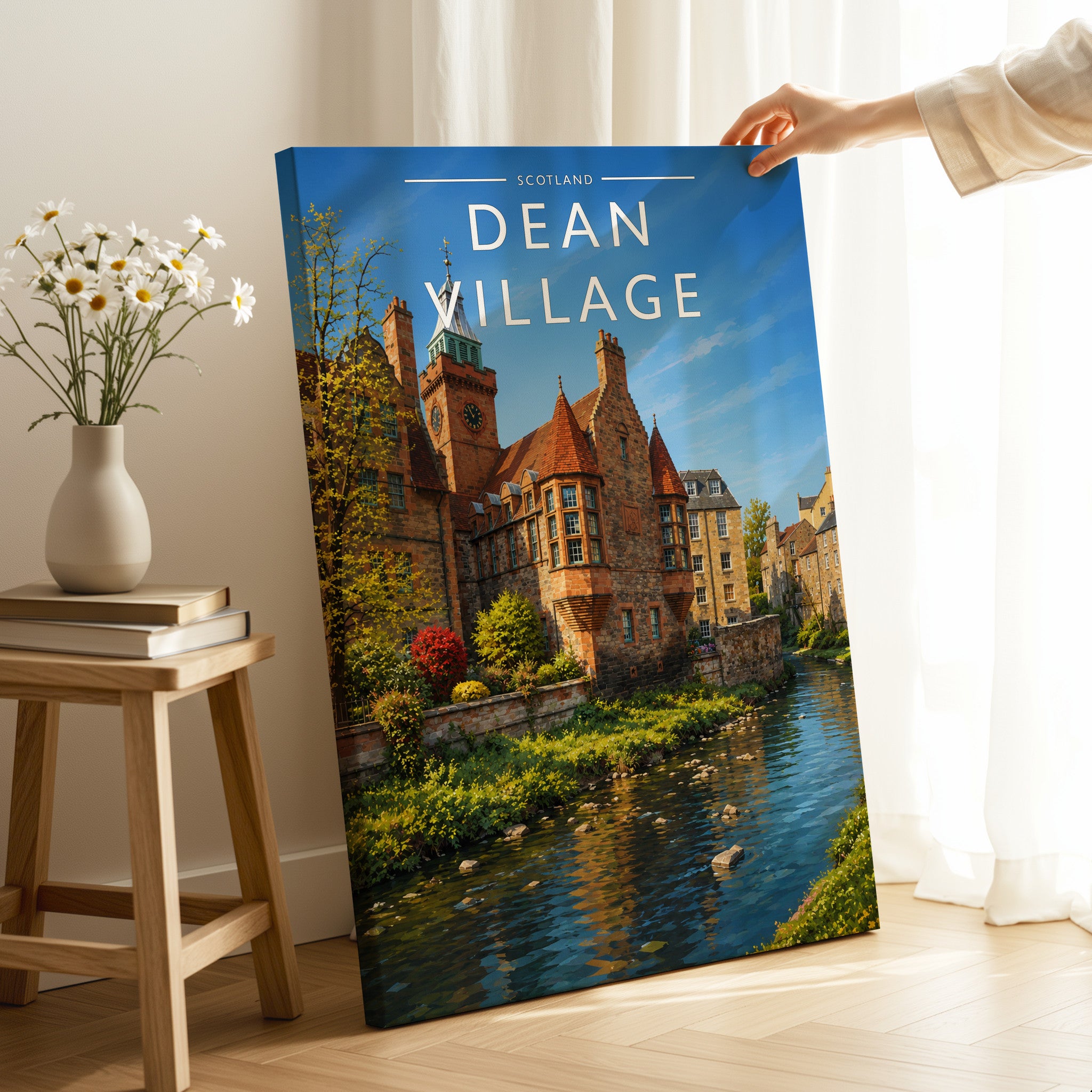 Dean Village Travel Poster as a gallery-wrapped canvas