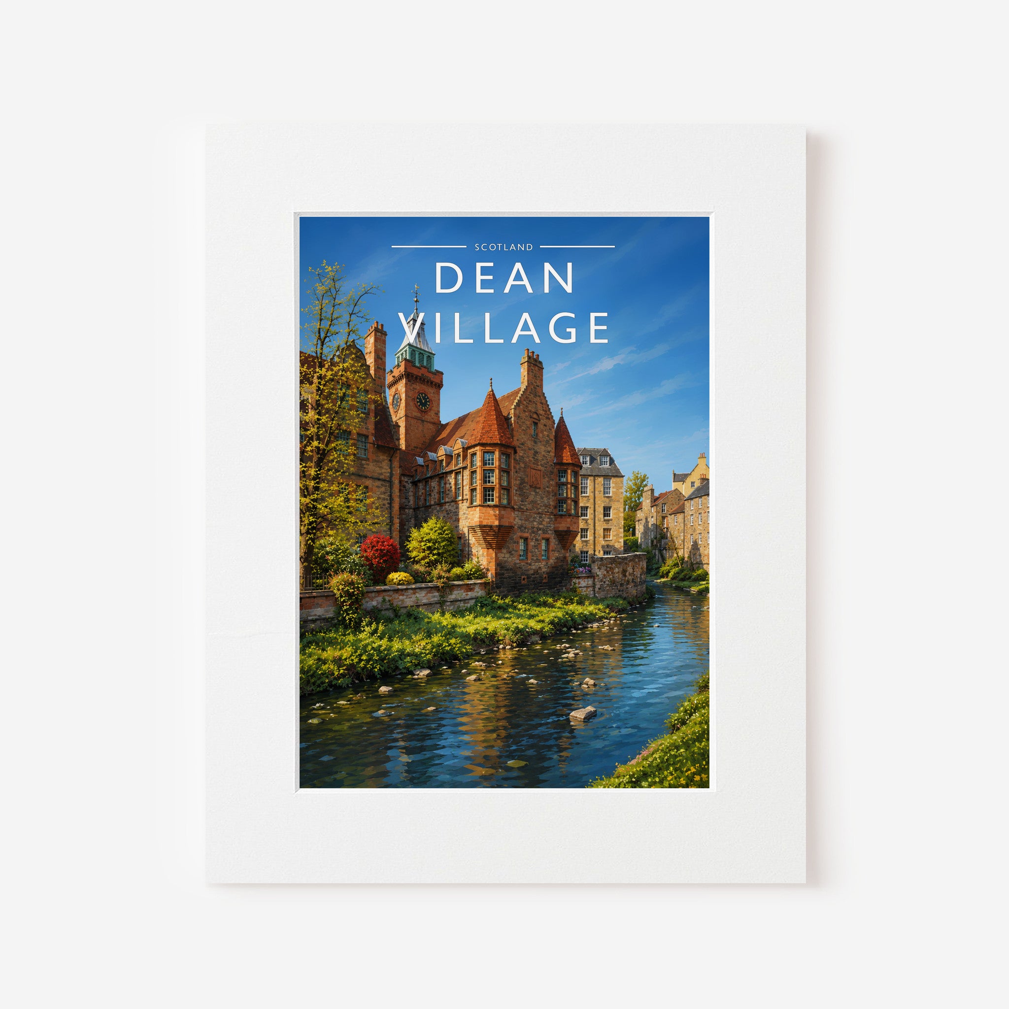 Dean Village Travel Poster in a white mount