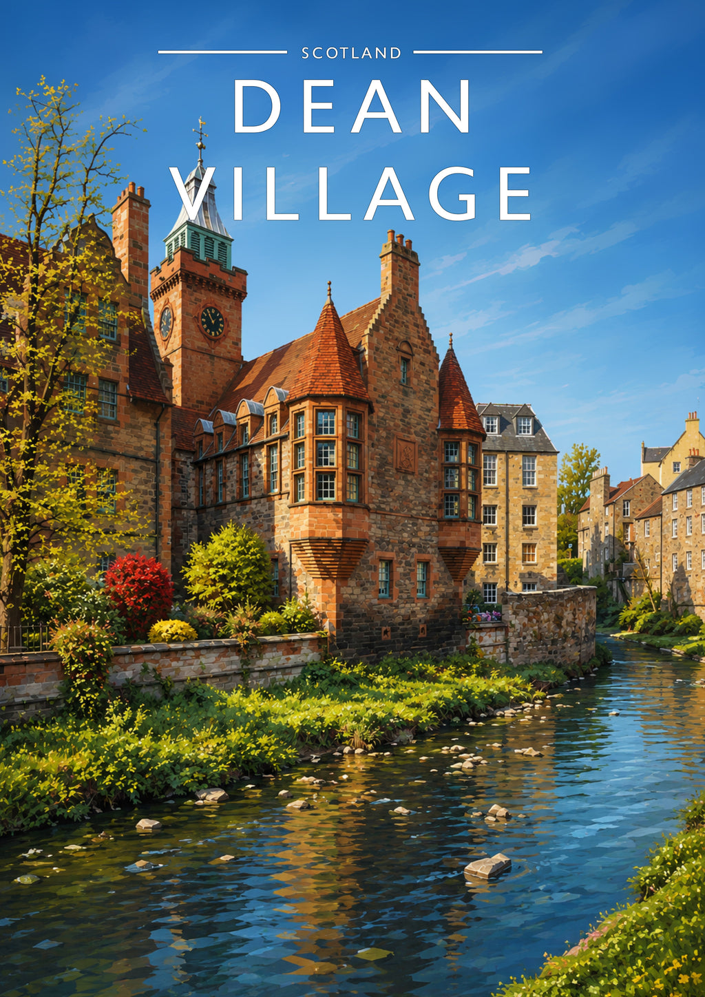 Dean Village Travel Poster - A4 travel poster print
