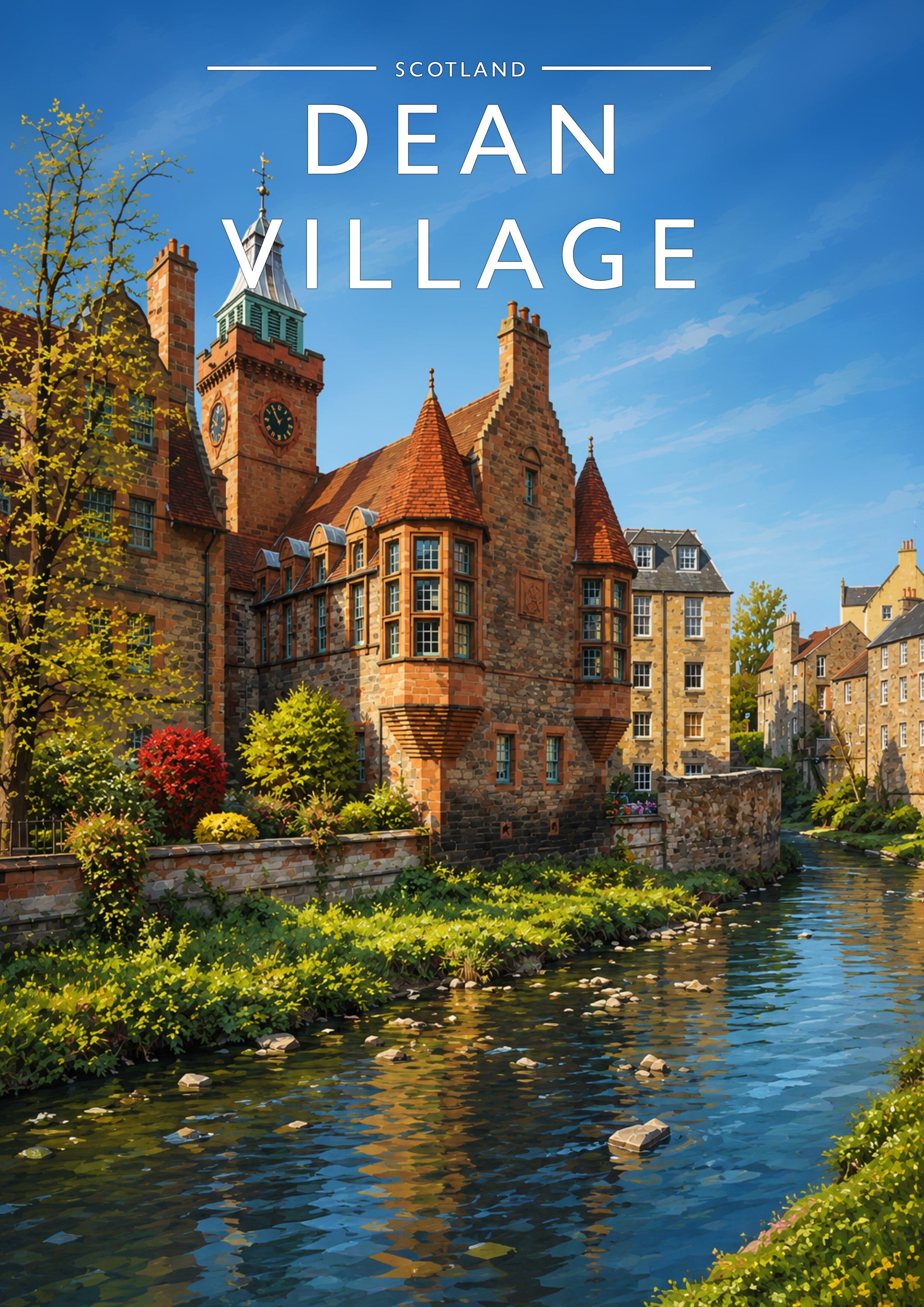 Dean Village Travel Poster - A4 travel poster print