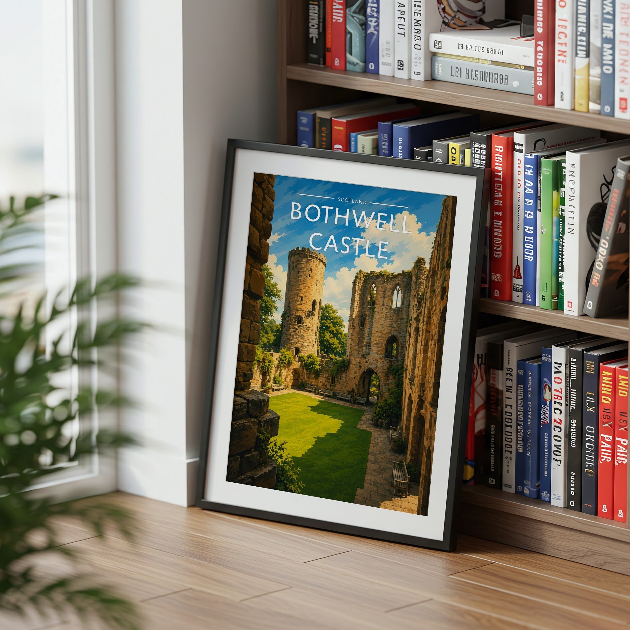 Bothwell Castle Travel Poster mounted in a black frame