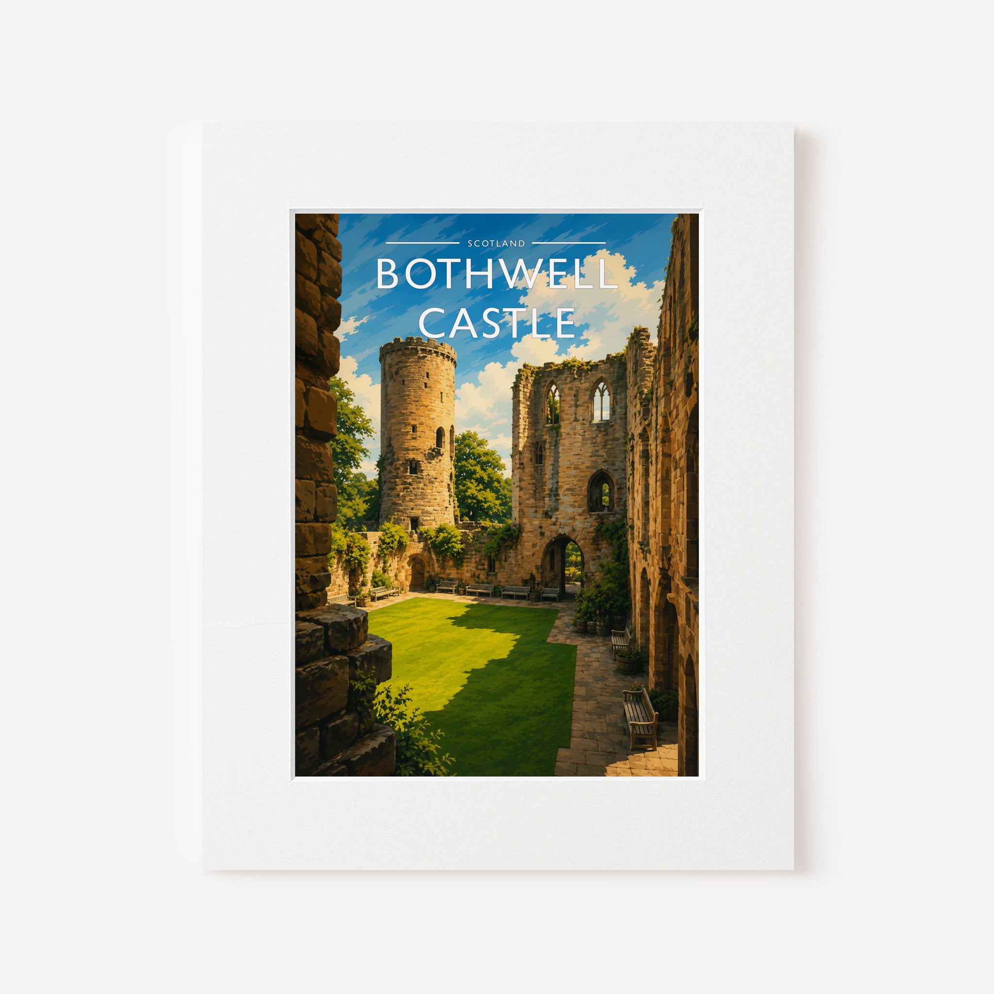 Bothwell Castle Travel Poster in a white mount