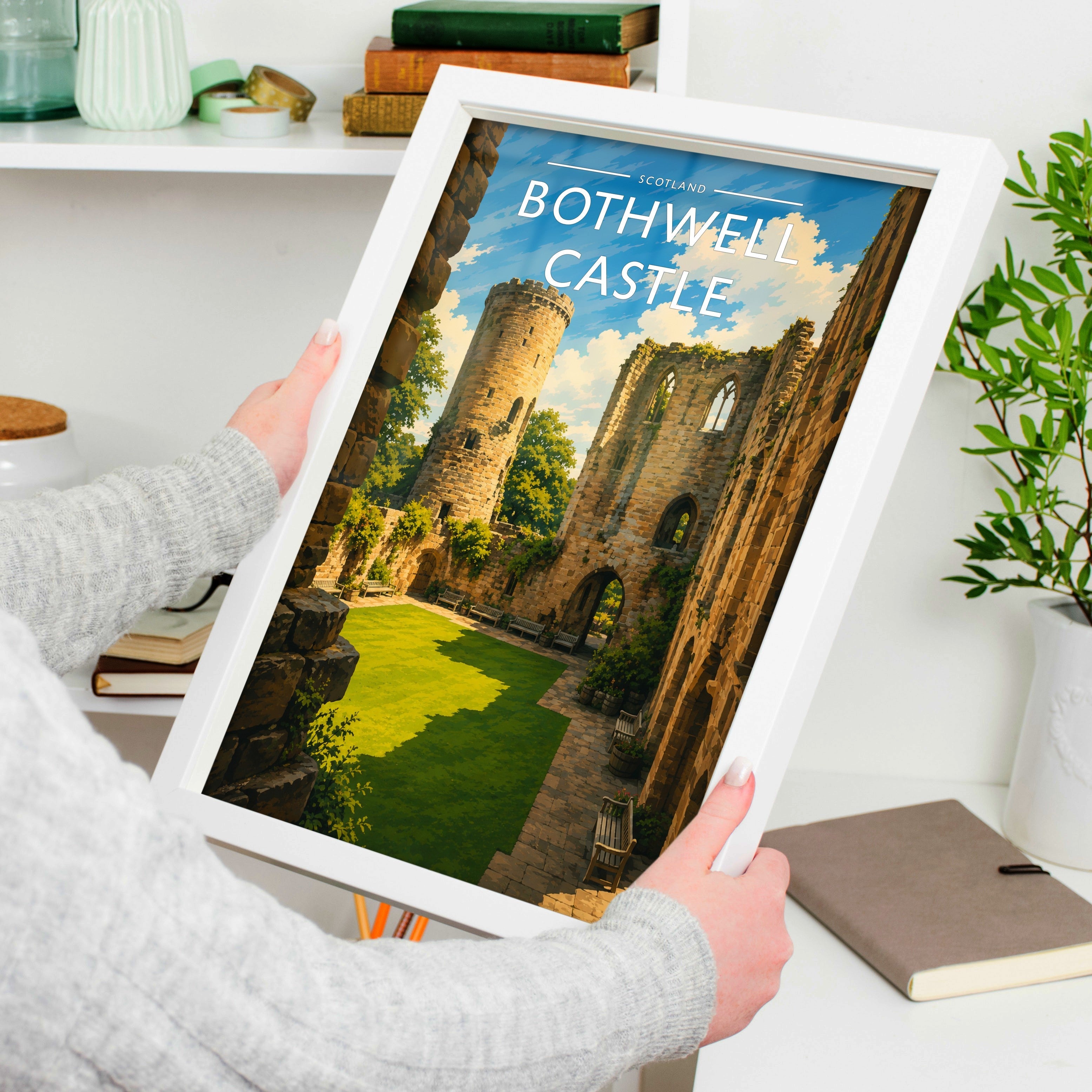Bothwell Castle Travel Poster held in a white frame