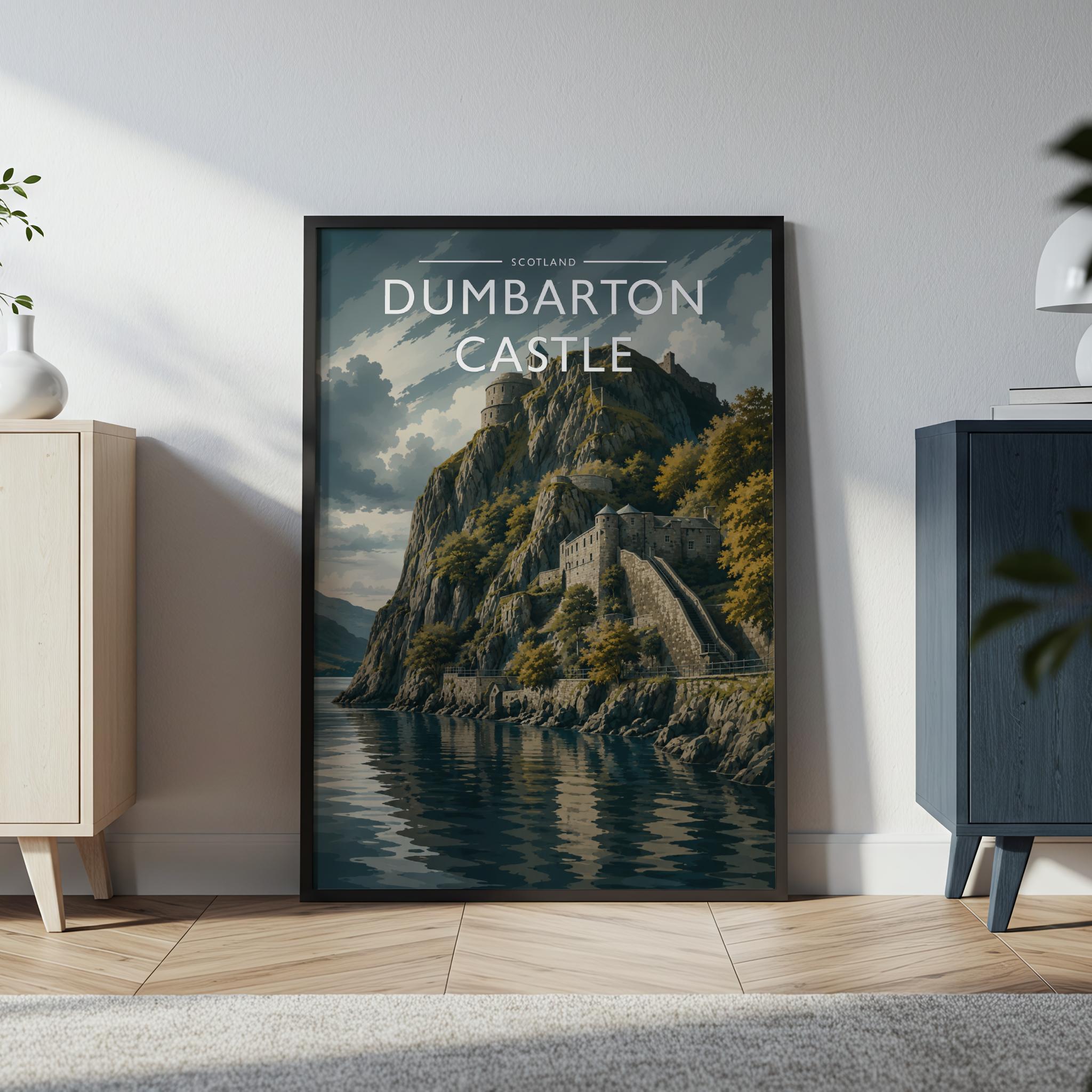 Dumbarton Castle Travel Poster in a black frame