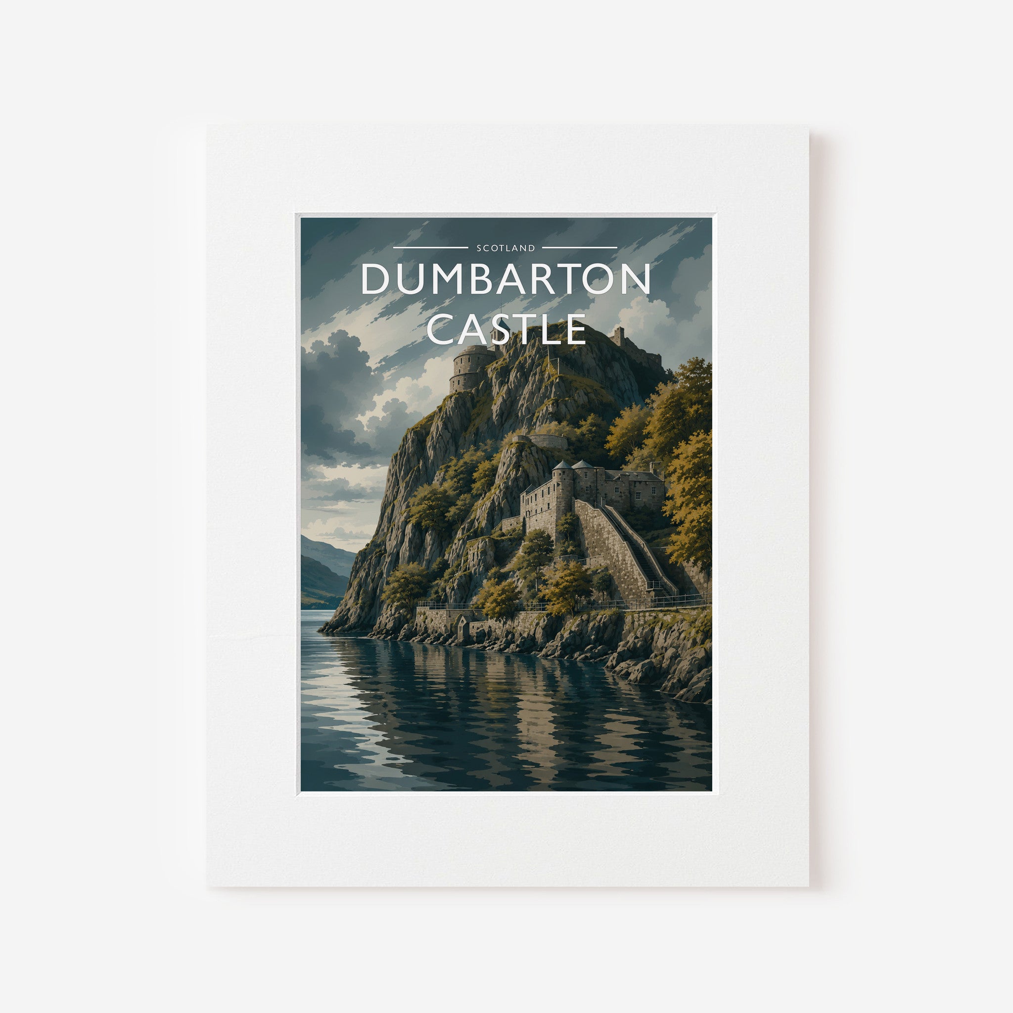 Dumbarton Castle Travel Poster in a white mount