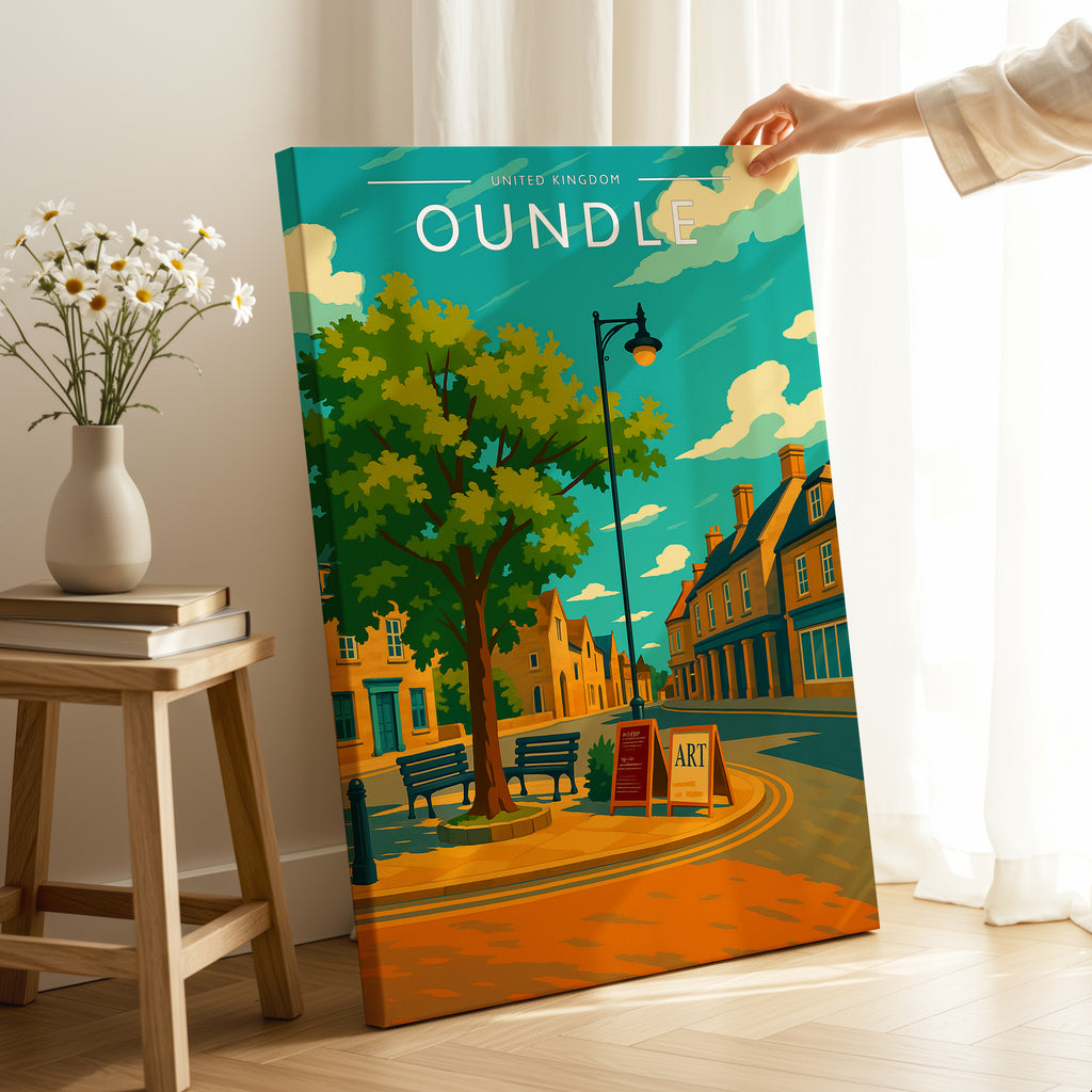Oundle Travel Poster as a gallery-wrapped canvas