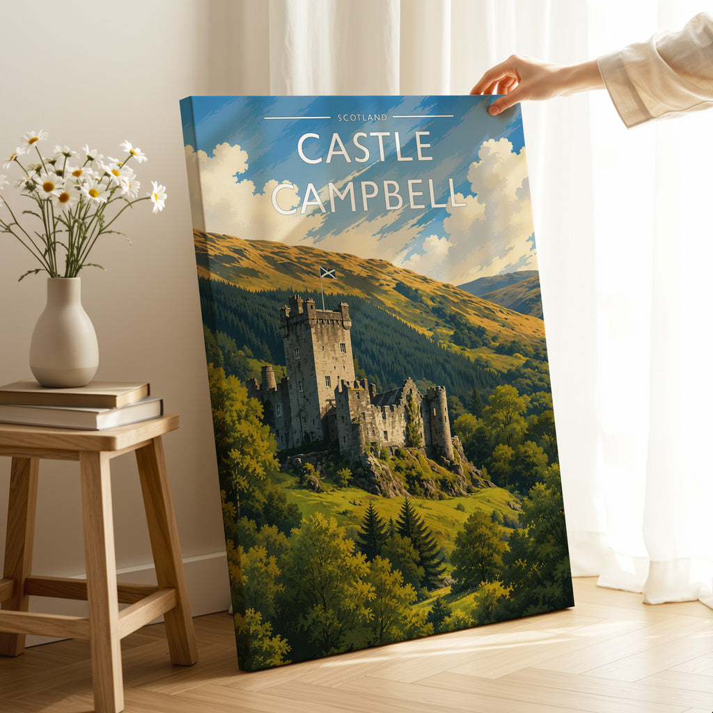 Castle Campbell Travel Poster as a gallery-wrapped canvas