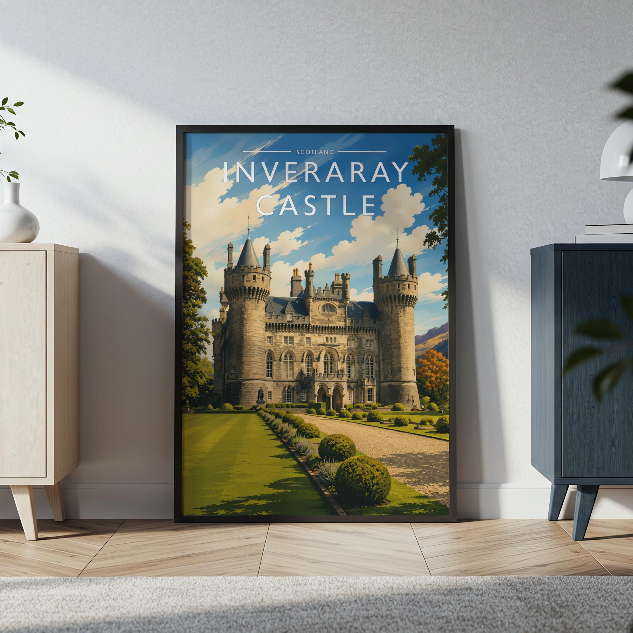 Inveraray Castle Travel Poster in a black frame