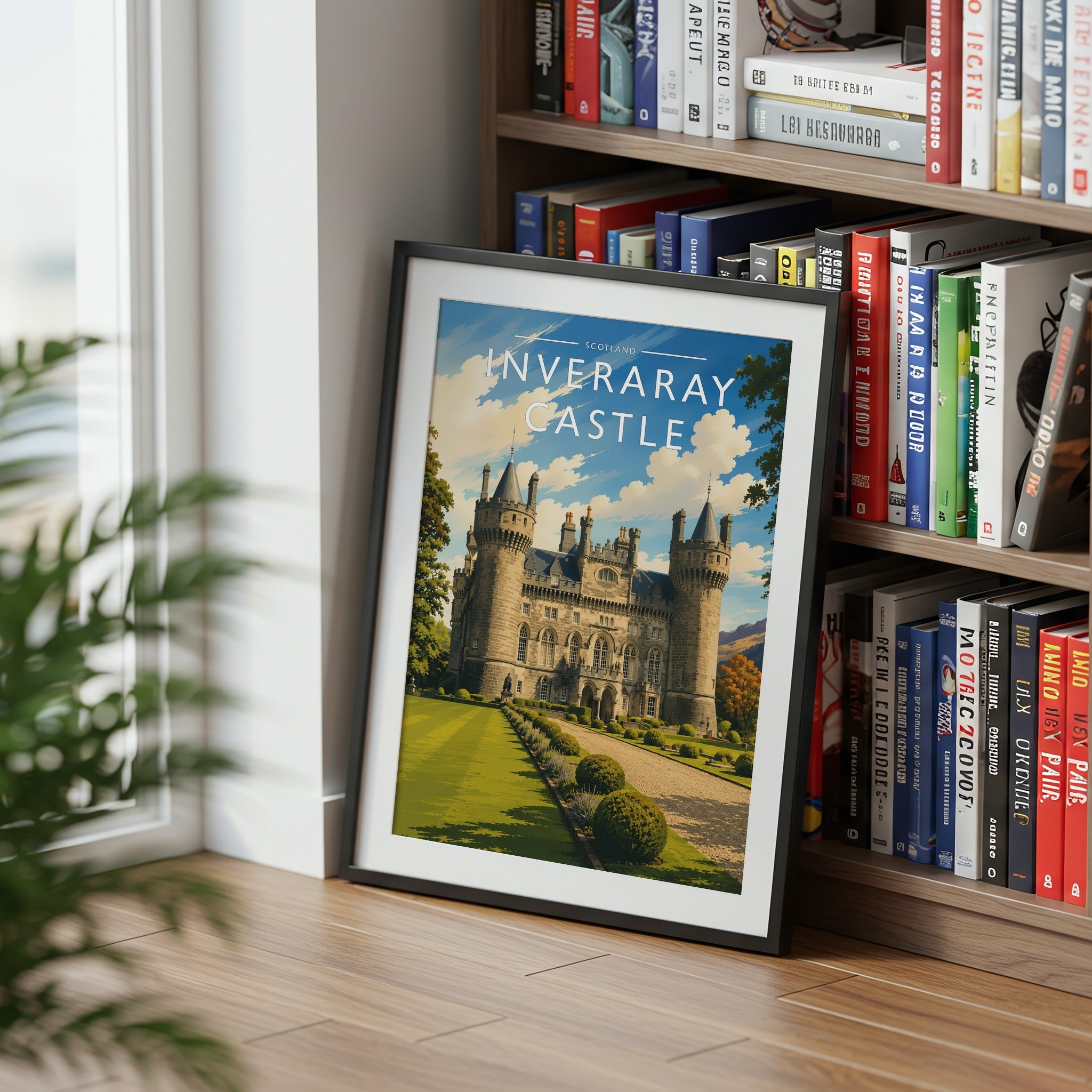 Inveraray Castle Travel Poster mounted in a black frame