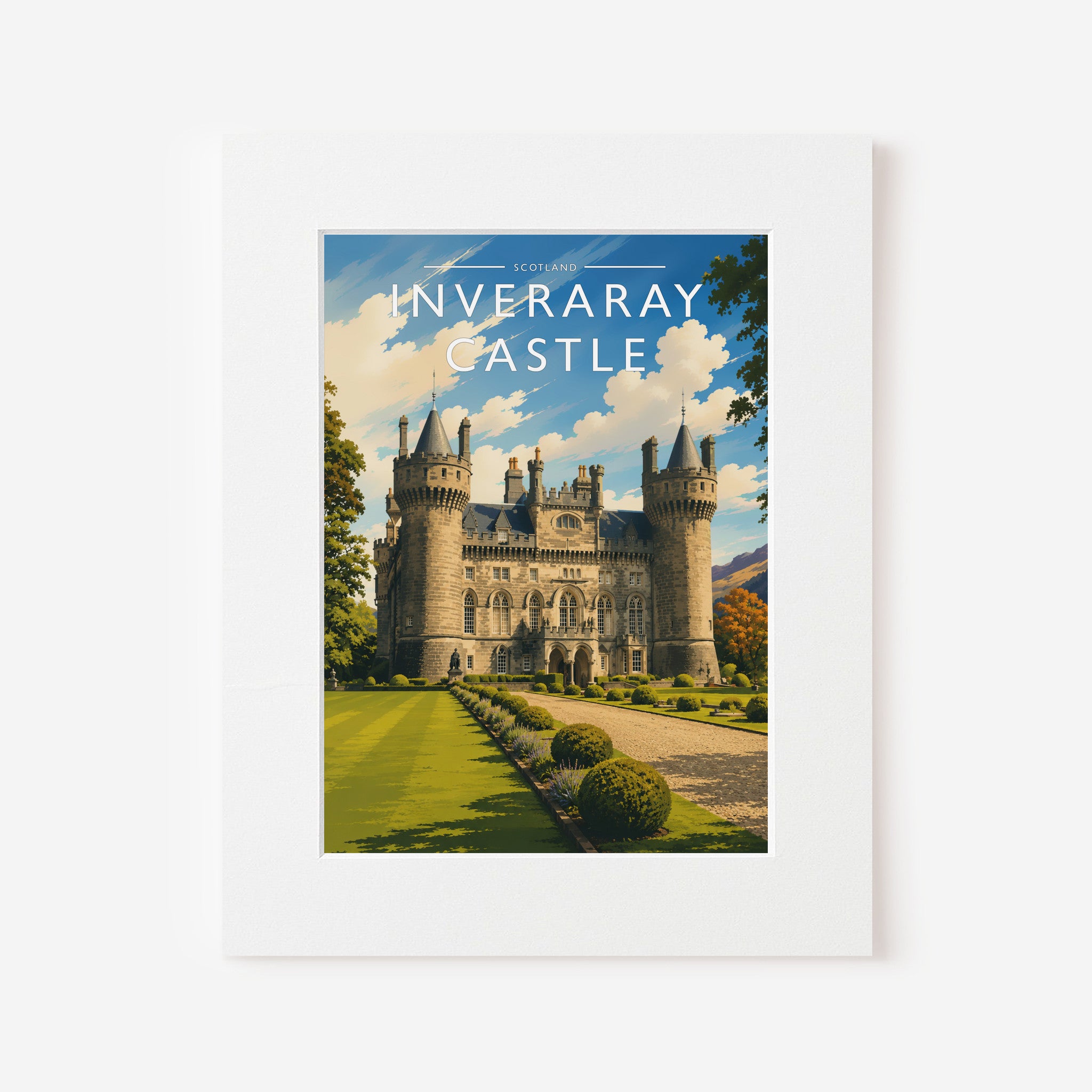 Inveraray Castle Travel Poster in a white mount